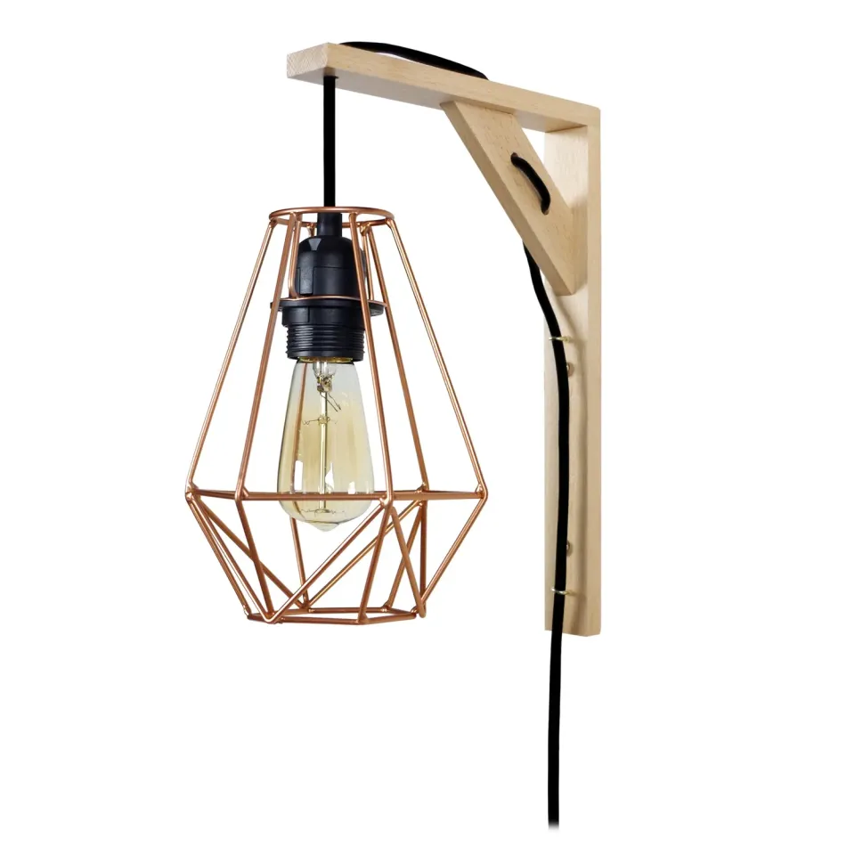 Tosel Olympia lampada da parete 27x30 cm naturale-nero legno