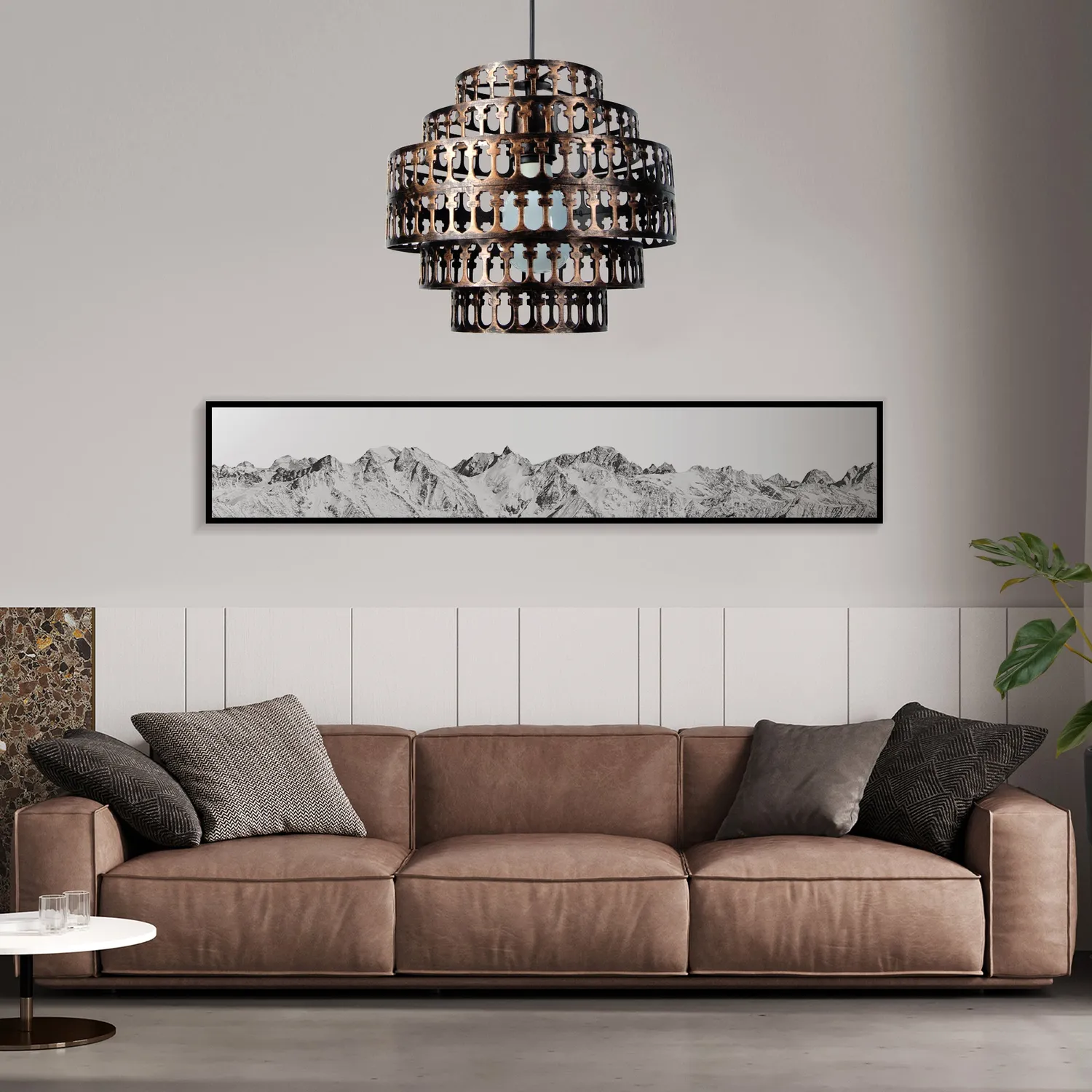 Tosel Kathedral sospensione nero e oro 28x100 cm metallo