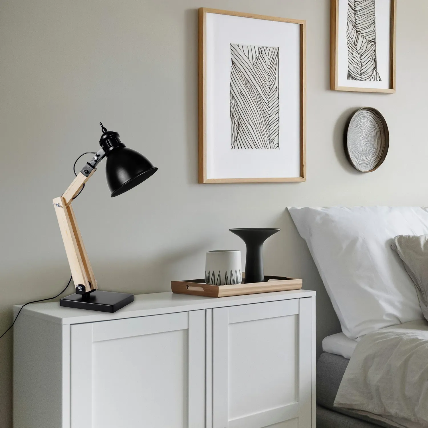 Tosel Iron Cloche Lampada da Scrivania Naturale e Nero E14