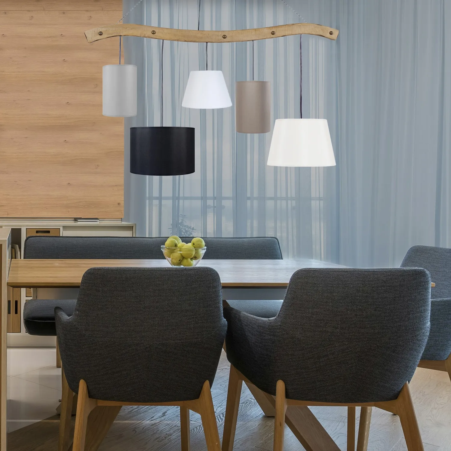 Tosel TACKS lampadario legno 5 luci 93x115 cm