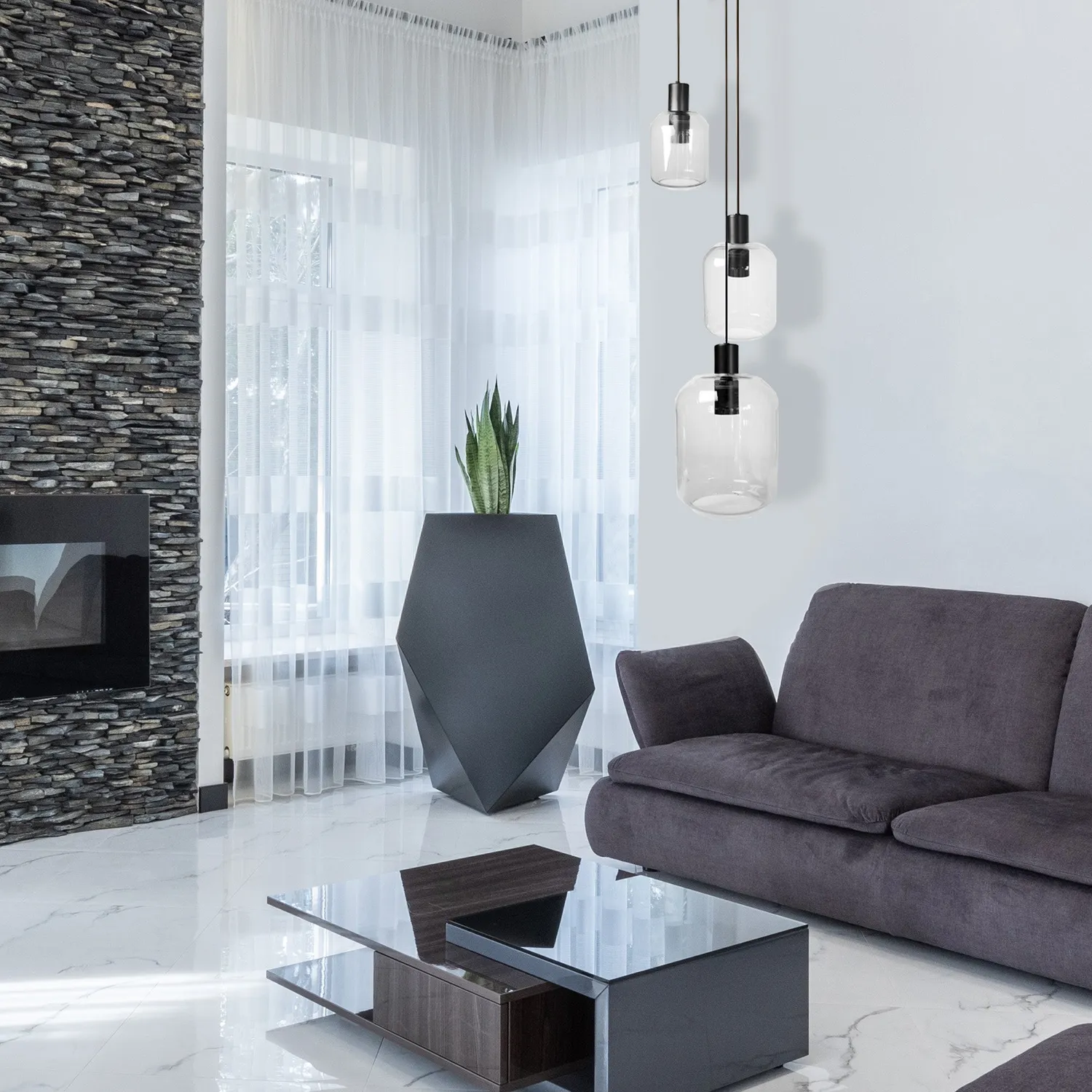 Tosel Svalbard Small lampadario rotondo nero vetro E27