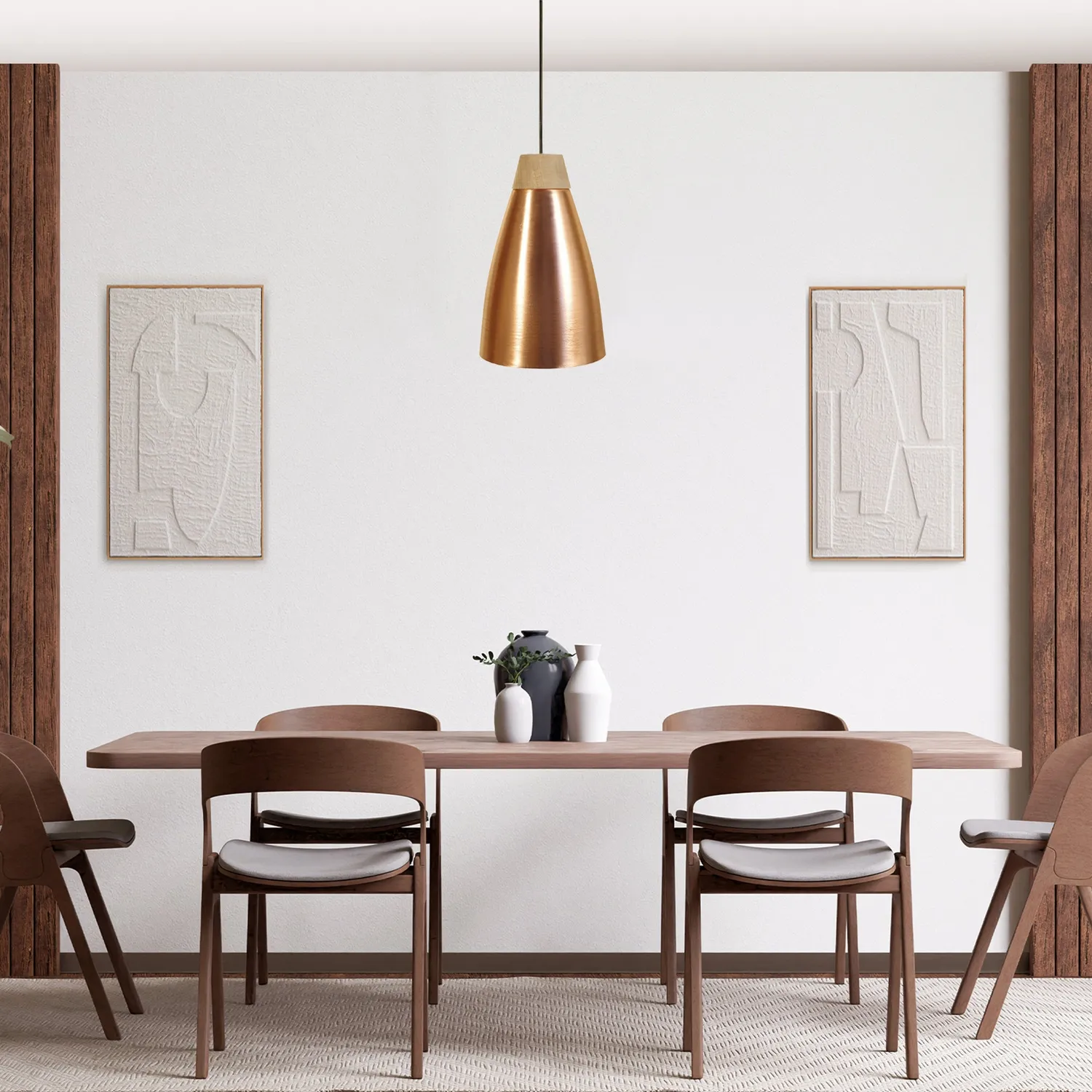 Tosel Larsen sospensione rame legno conica