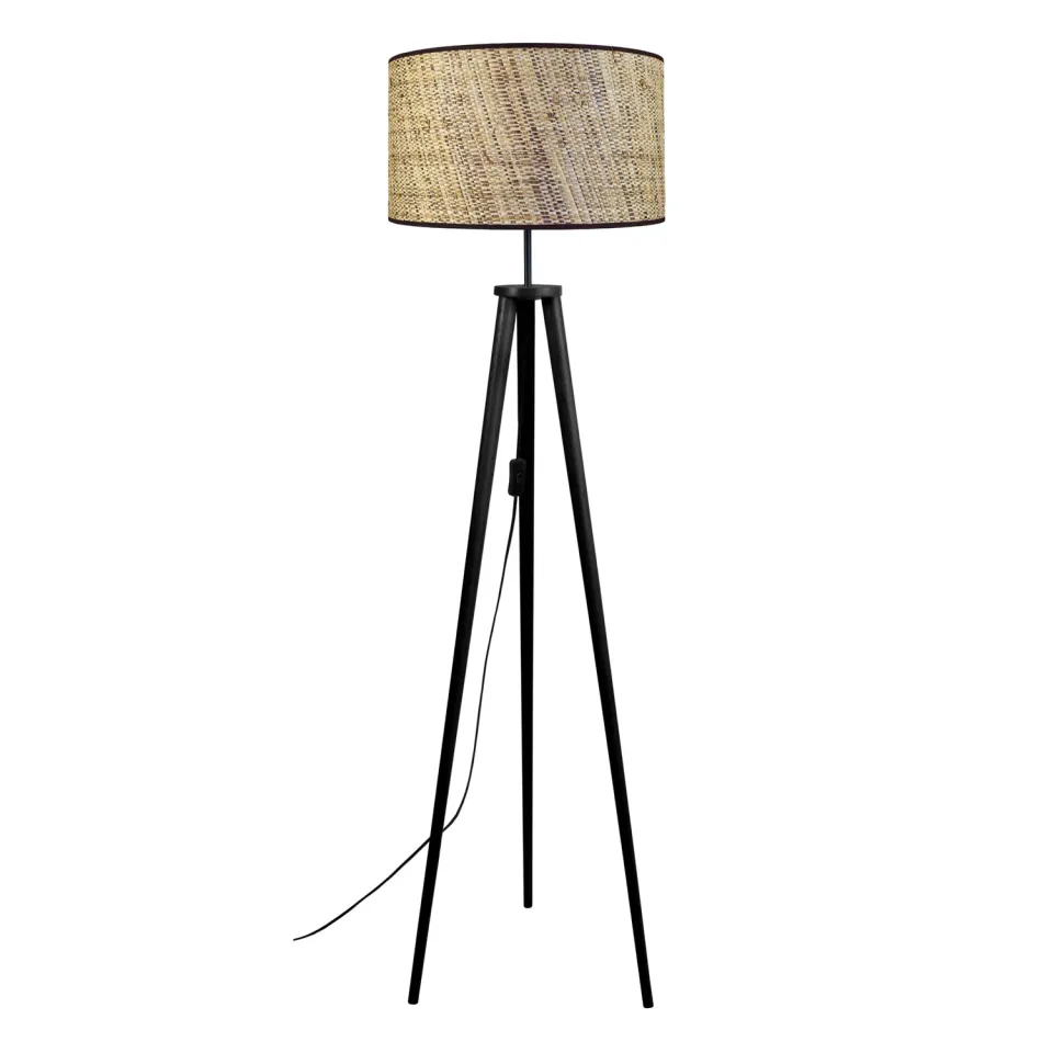 Tosel Jute piantana treppiede legno iuta naturale E27