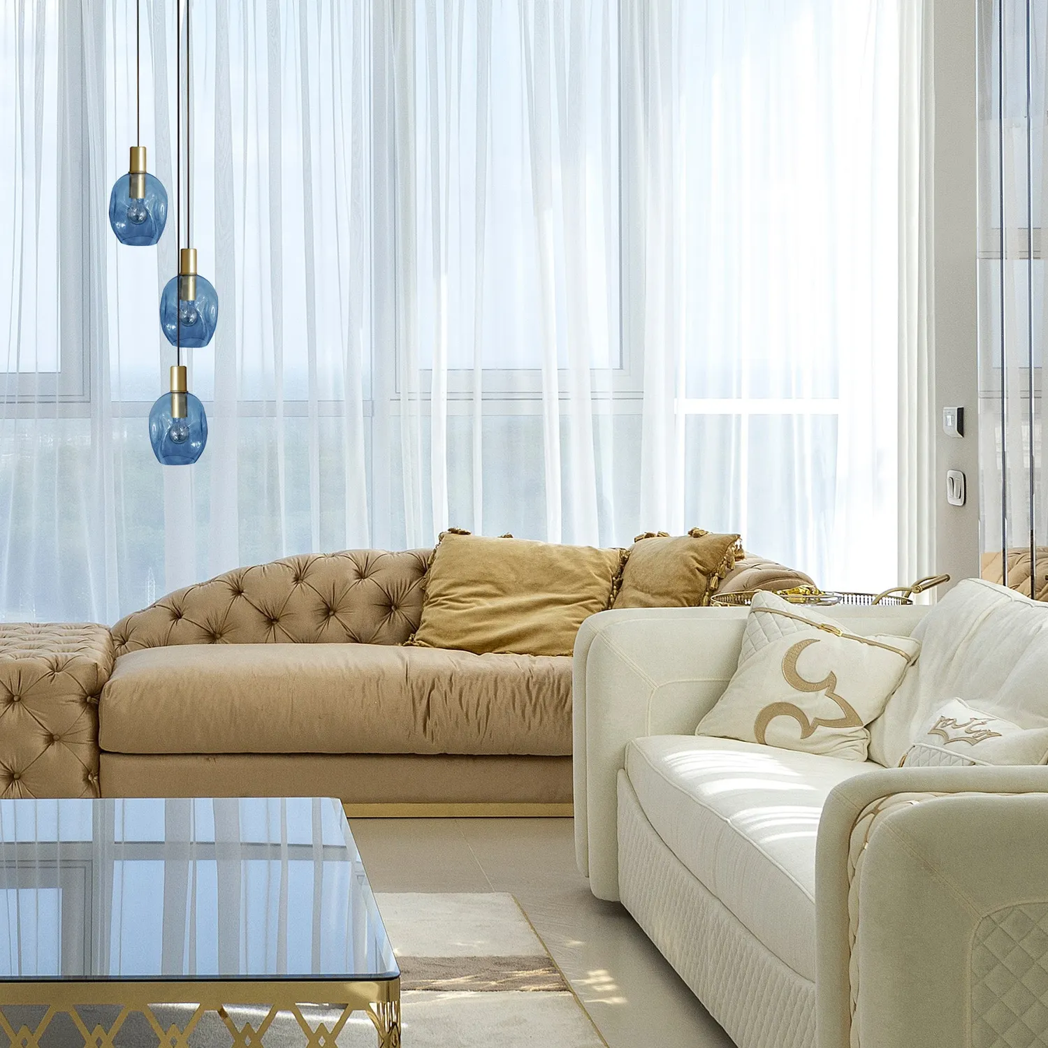 Tosel Vingolf lampadario oro 3 luci vetro trasparente