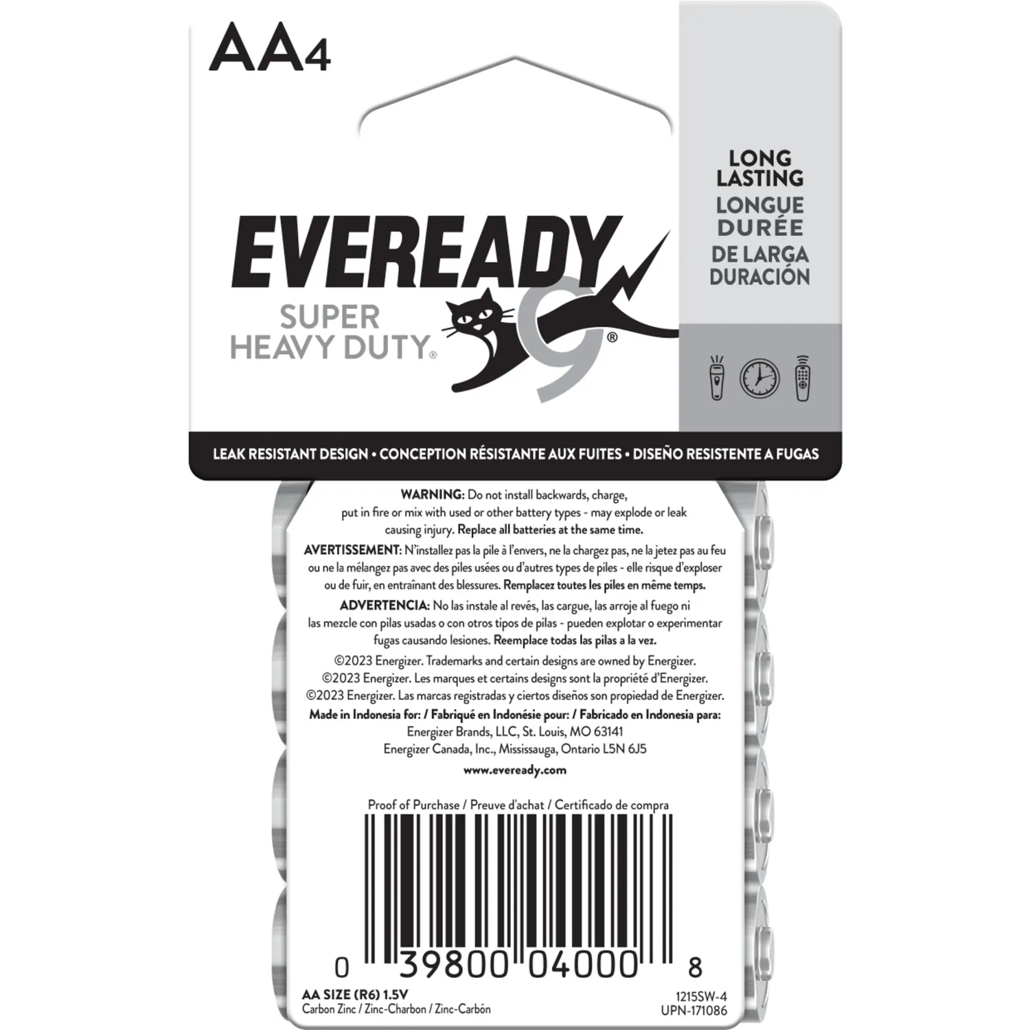 Eveready Super Heavy Duty Pile AA Stilo Confezione 4
