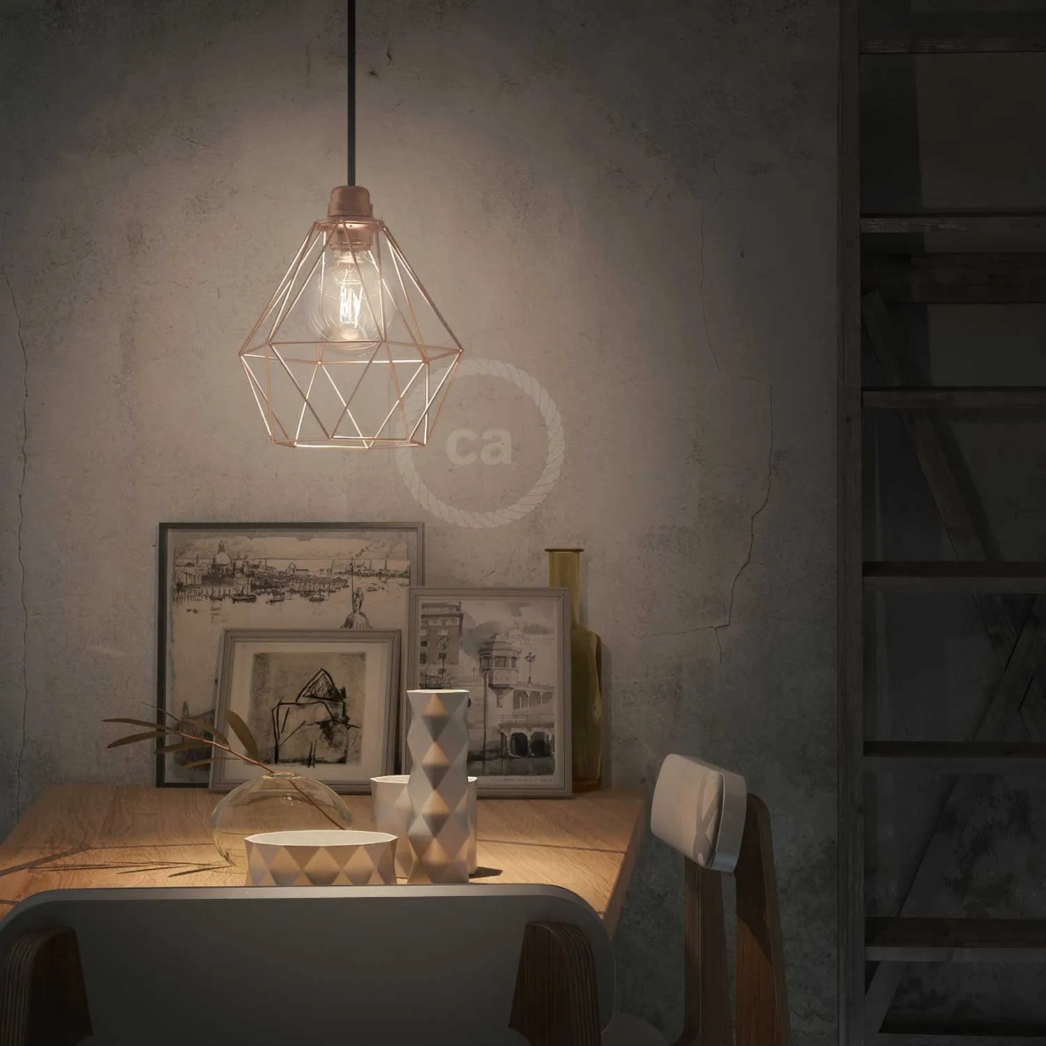 Creative Cables Diamond gabbia paralume rame E27 21 cm