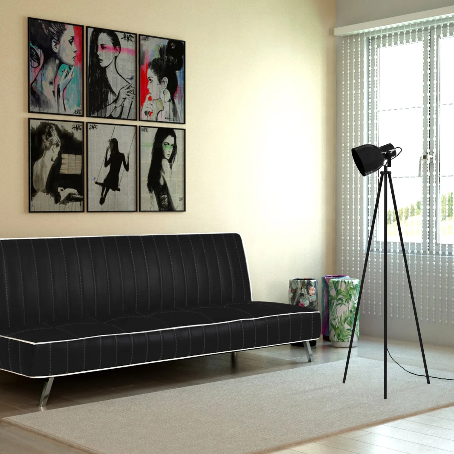 Tosel Carlson piantana treppiede avorio 155cm E27 metallo