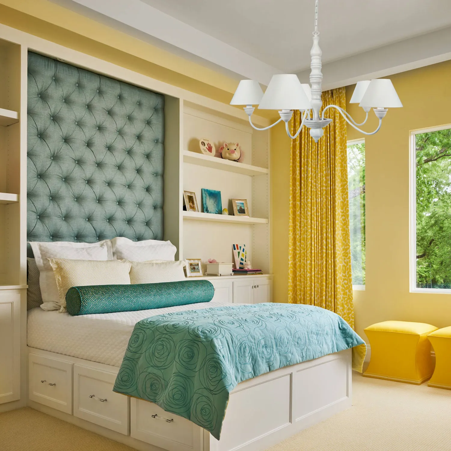 Tosel Menton lampadario legno 5 luci bianco 84 cm