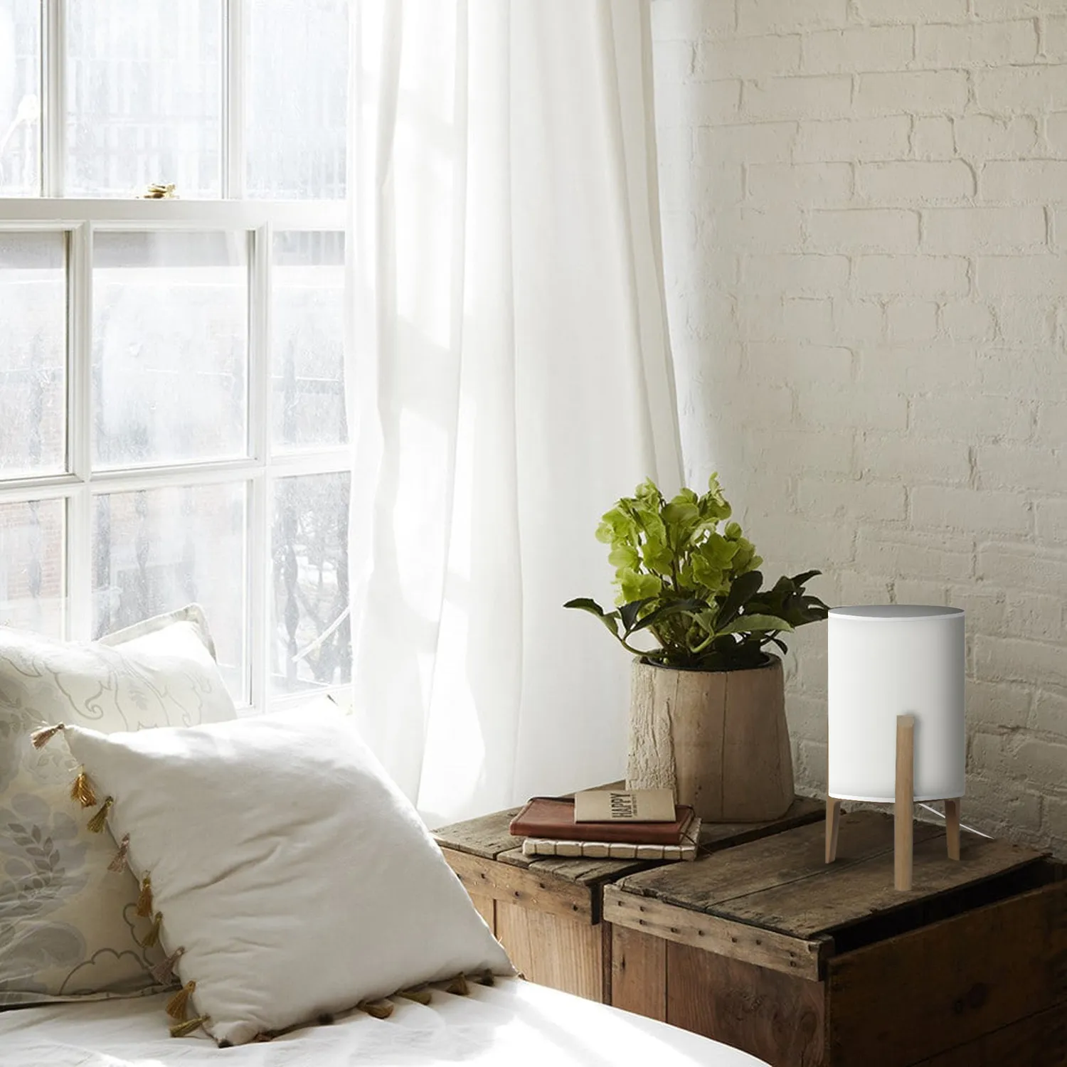 Tosel Pippint Large lampada da comodino treppiede bianco naturale