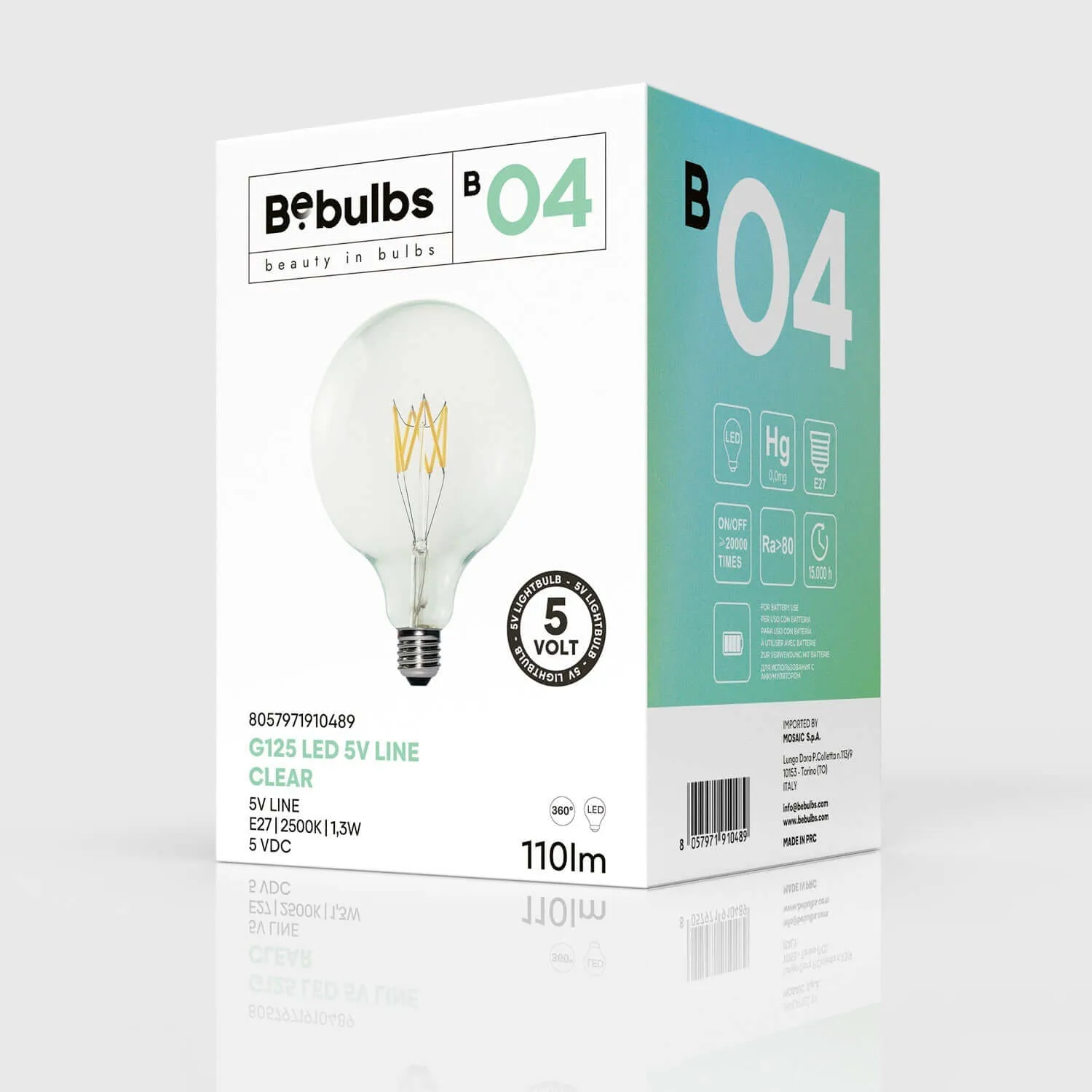 Creative Cables B04 Lampadina LED G125 5V E27 2500K 110Lm