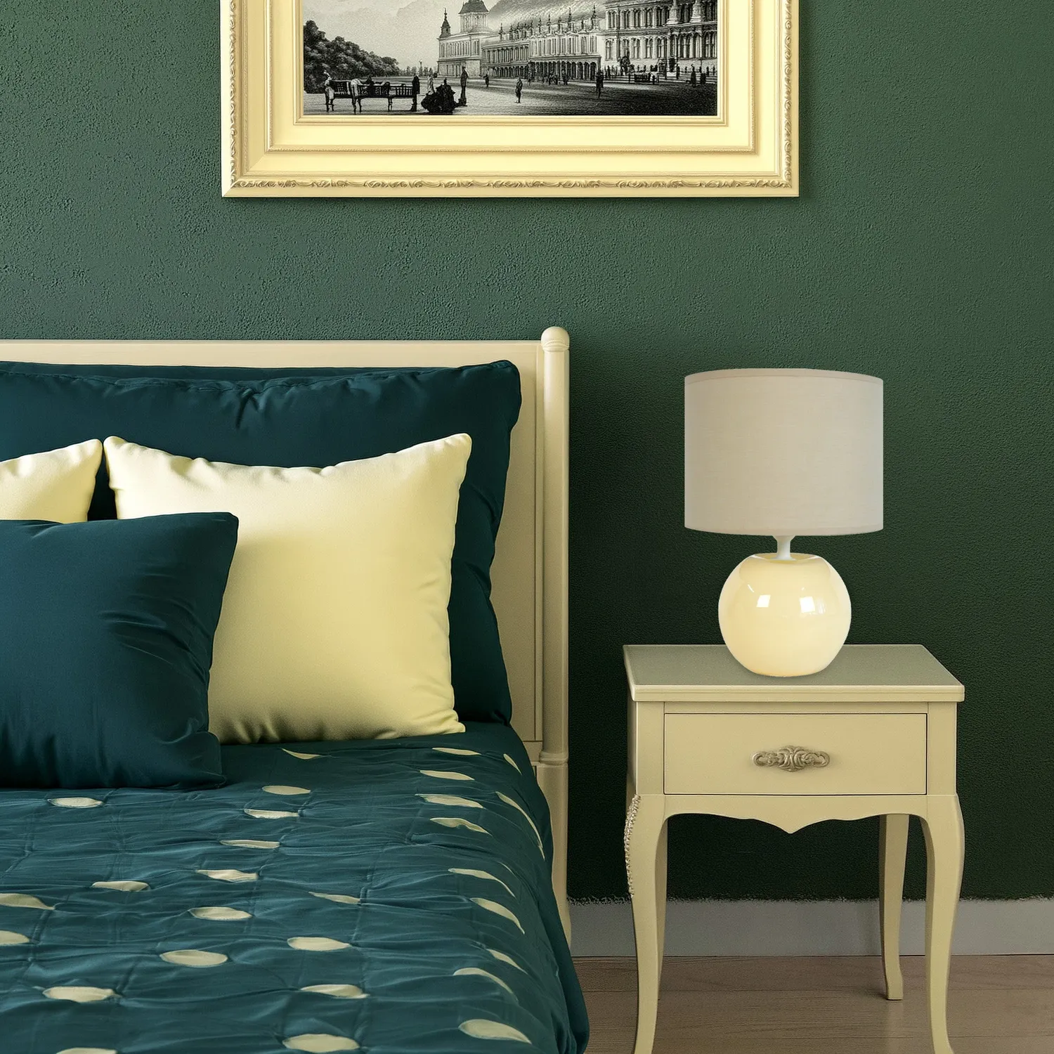Tosel Alina Lampada Tavolo 35x48 cm Crema Grigio Vetro