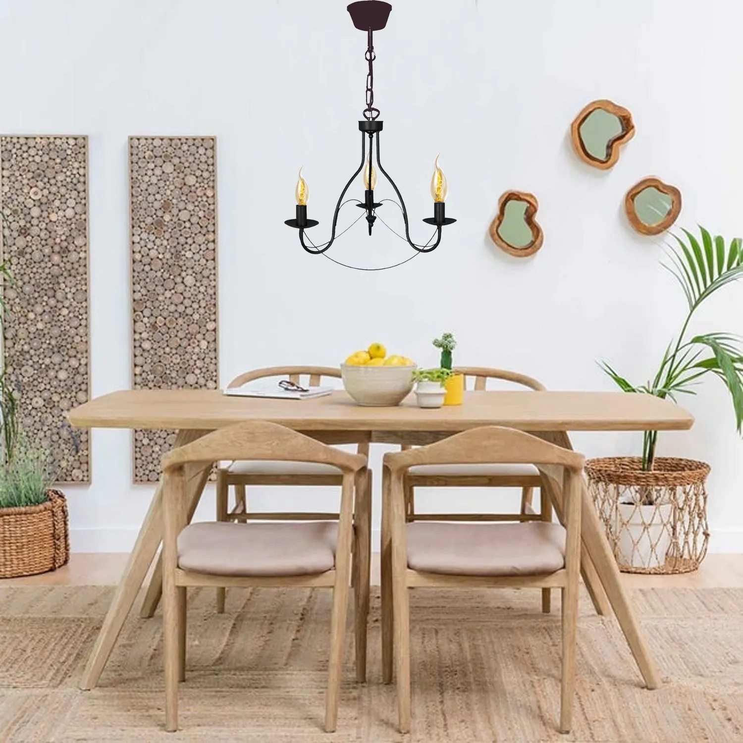 Tosel Provençale Lampadario 3 Luci Nero 50x90 cm