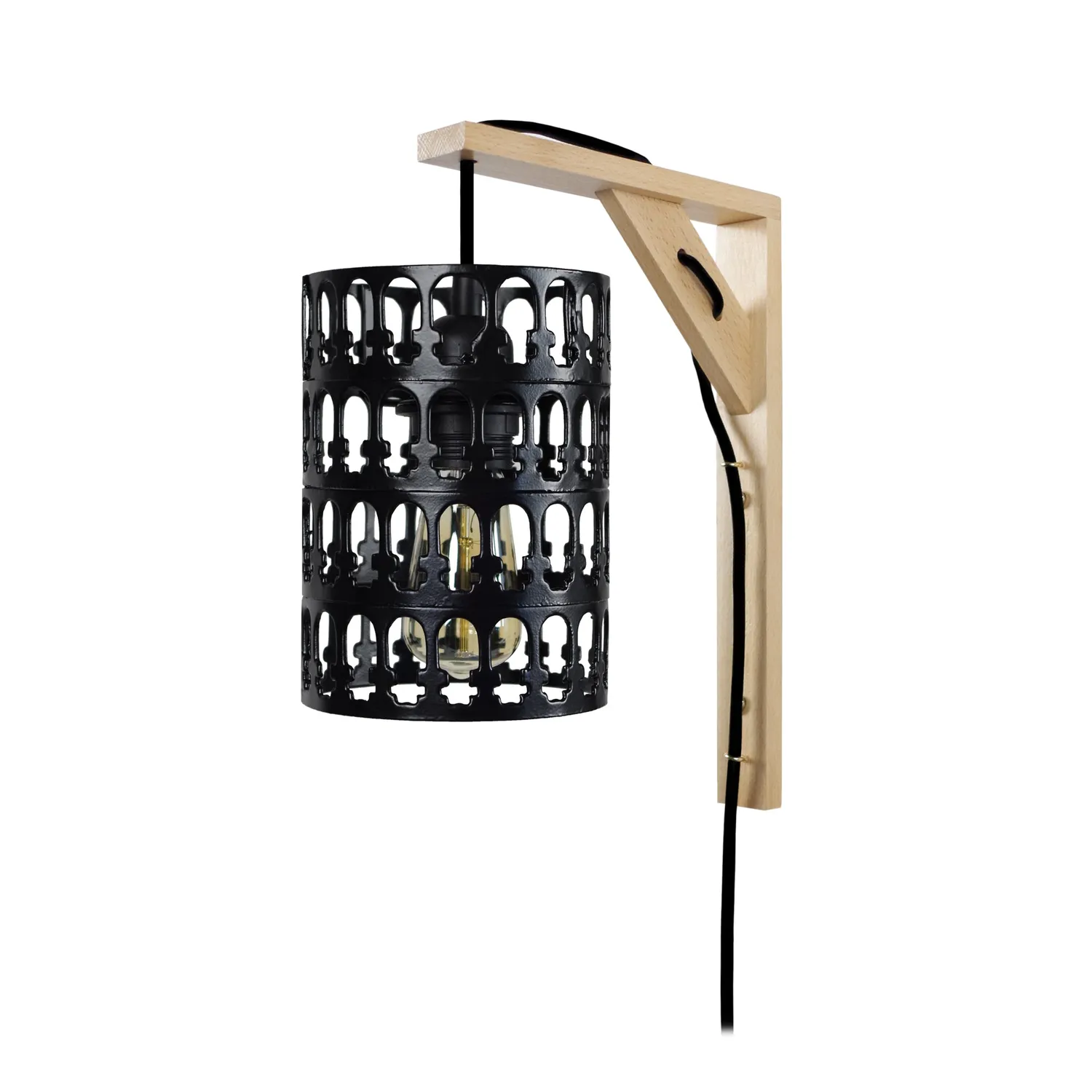 Tosel Kathedral applique legno naturale e nero 24x30 E14