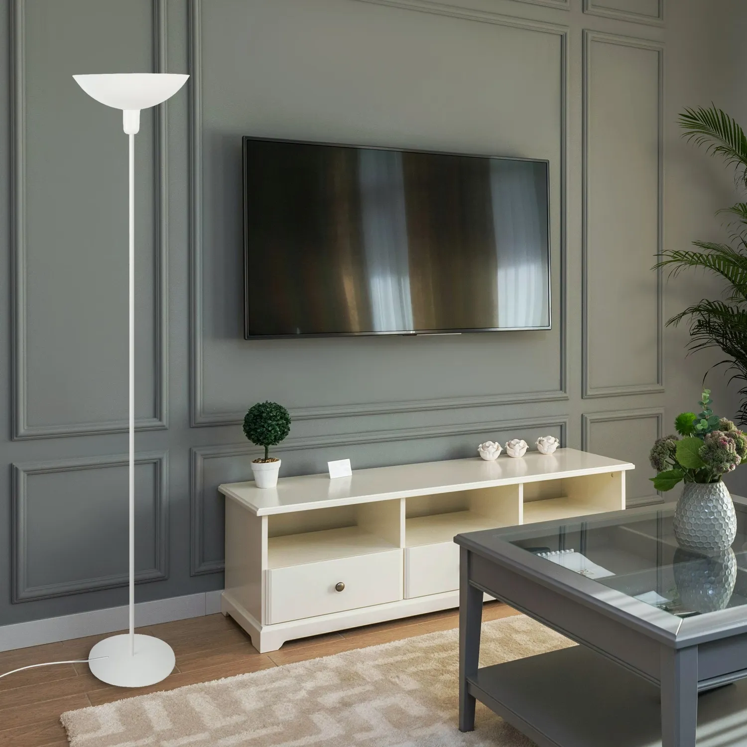Tosel Demi Lune piantana 30x181cm bianco avorio uplight