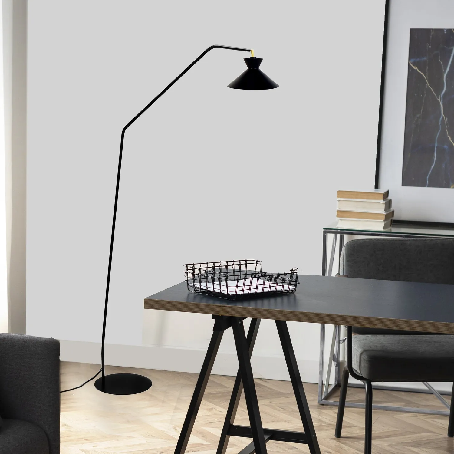 Tosel Leedes piantana lettura snodata E27 nera 175 cm