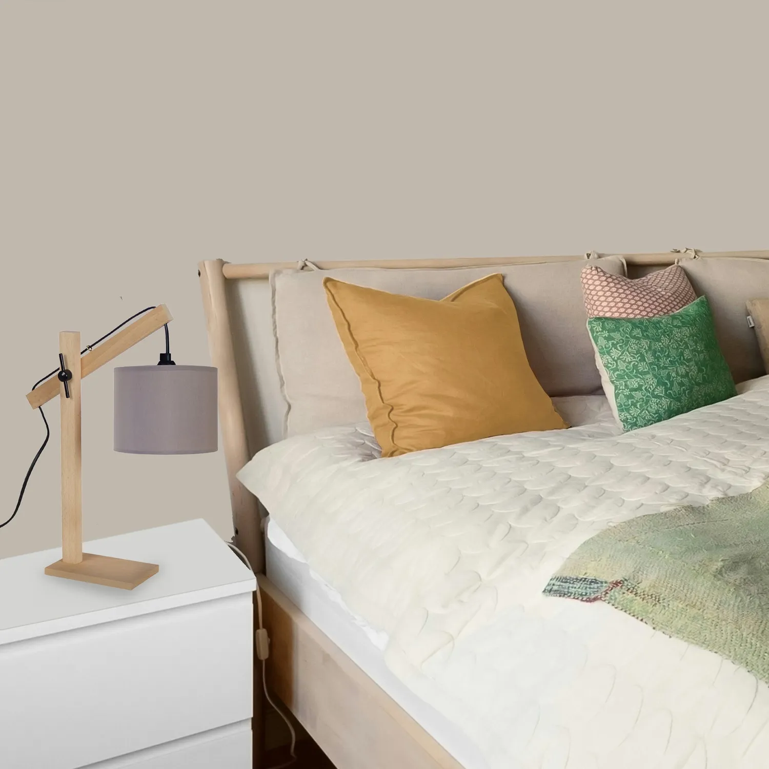 Tosel Enkel lampada tavolo legno naturale ecru 50 cm