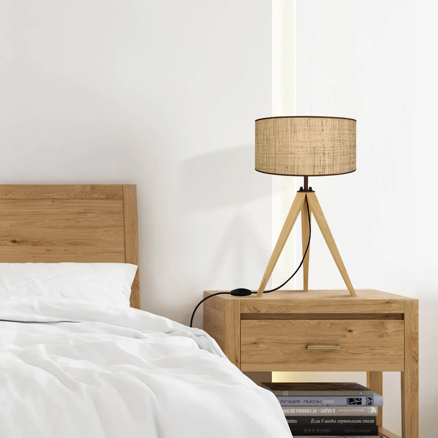 Tosel Cochin lampada da tavolo treppiede crema 54 cm legno