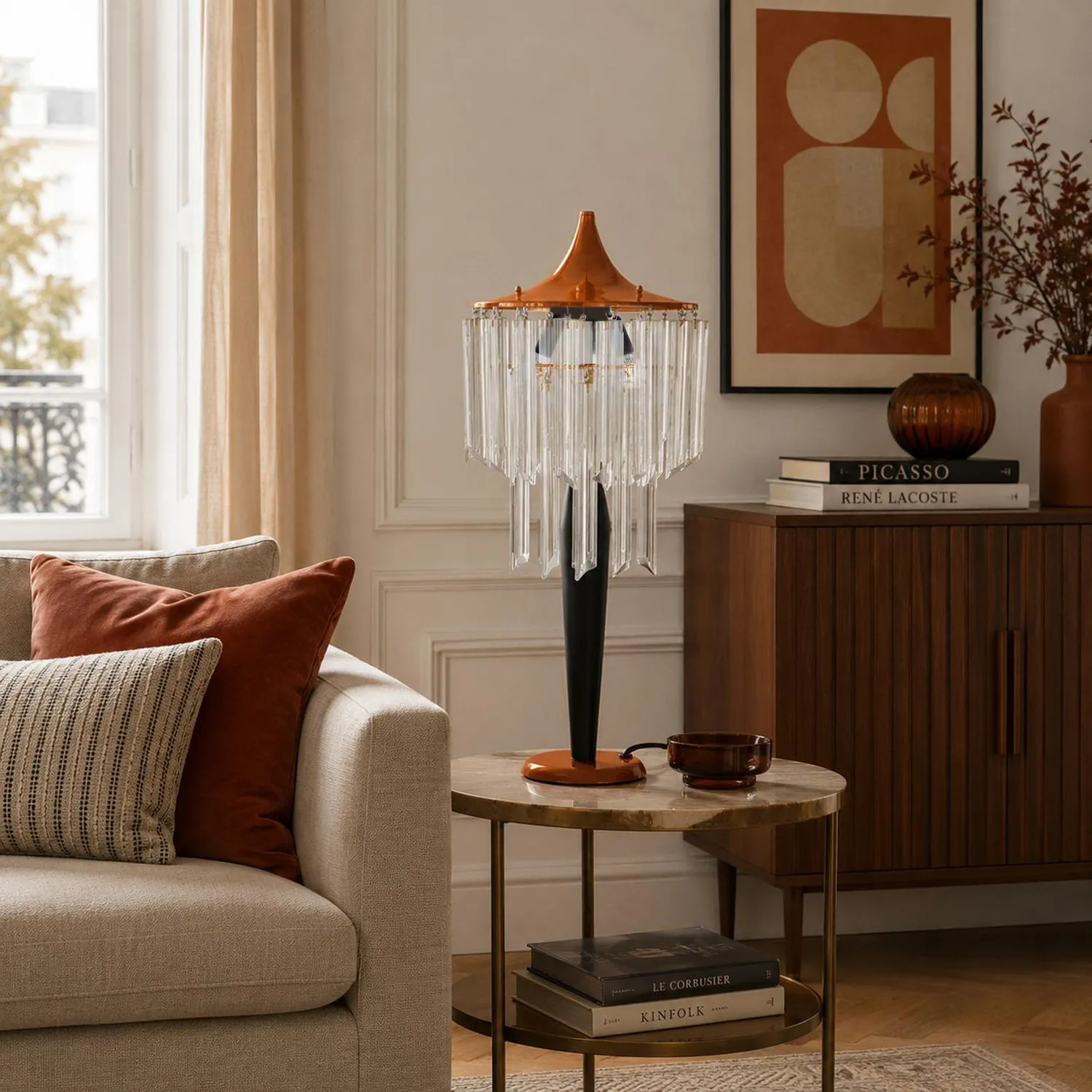 Tosel Leipzig lampada da tavolo cromo 36x60cm vetro