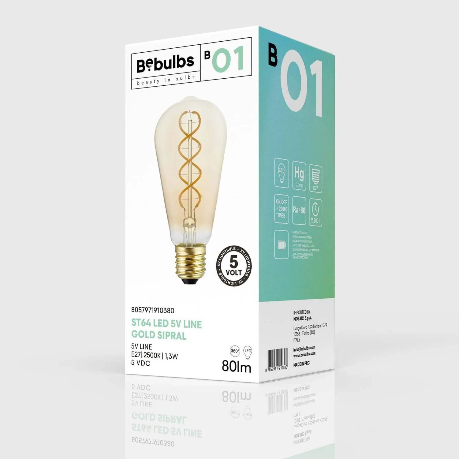 Bebulbs B01 lampadina LED ST64 E27 oro 5V dimmerabile