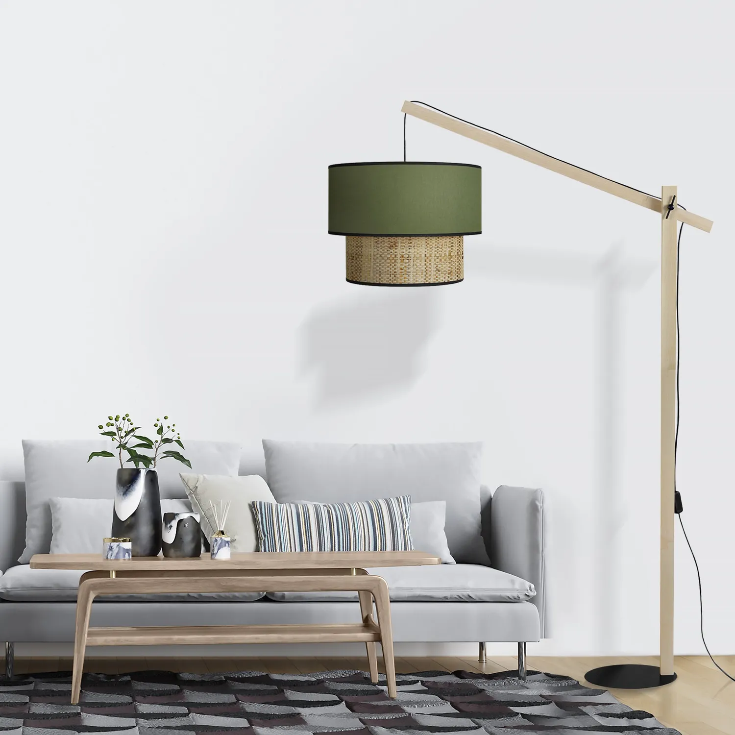 Tosel Cochin P piantana arco legno naturale verde petrolio 40x190cm