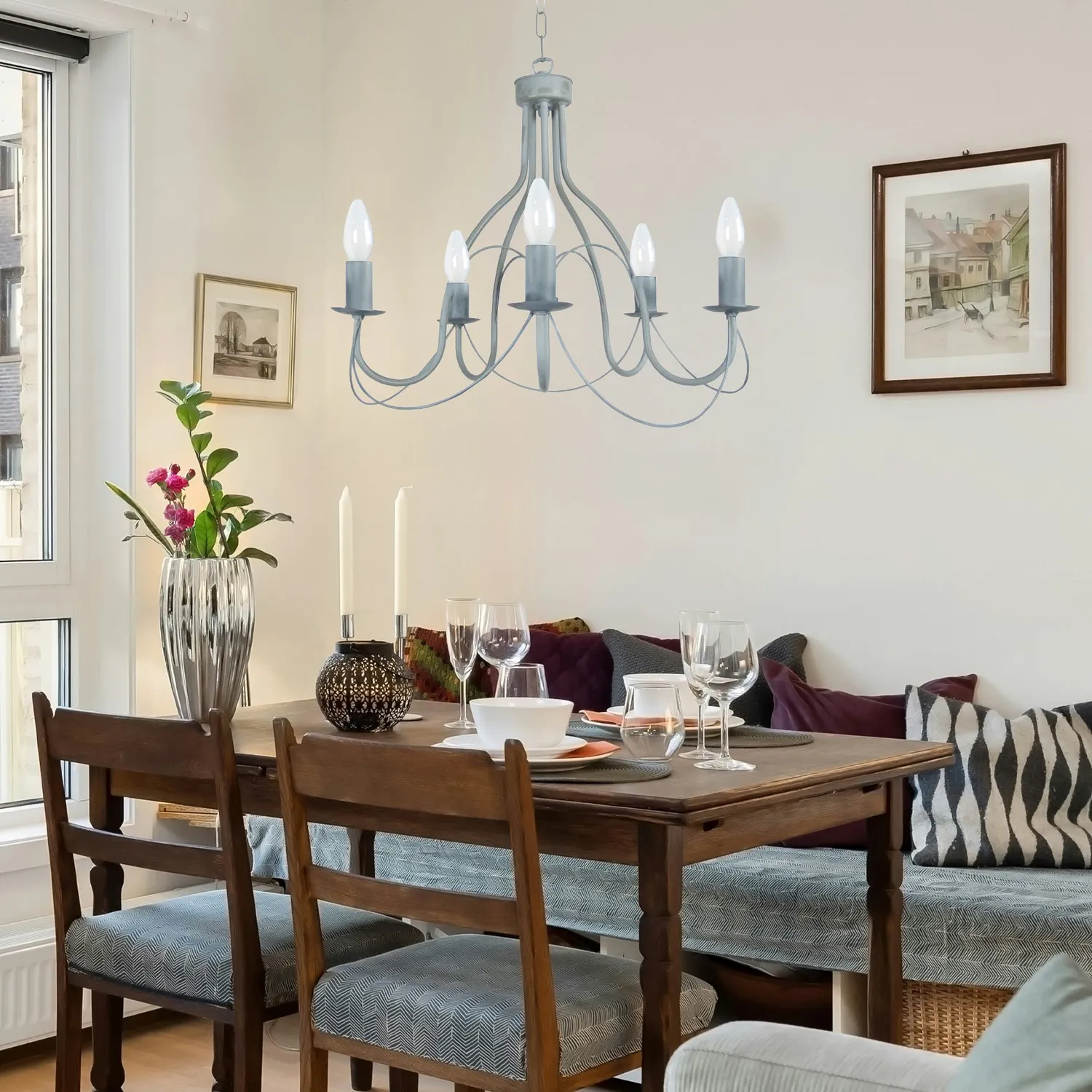 Tosel Provençale lampadario 5 luci grigio 64x80 cm