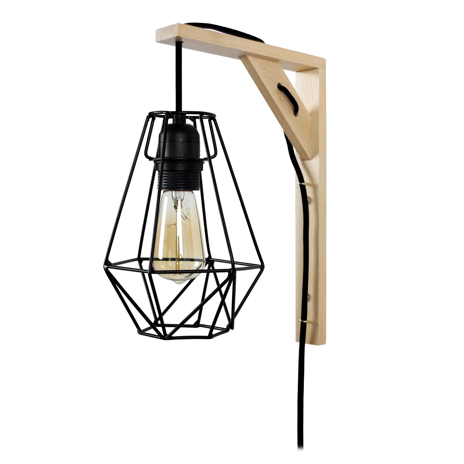 Tosel Olympia lampada da parete 27x30 cm naturale-nero legno