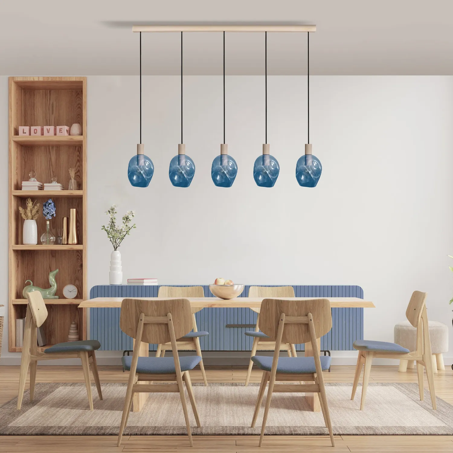 Tosel Vingolf lampadario legno 5 luci trasparente