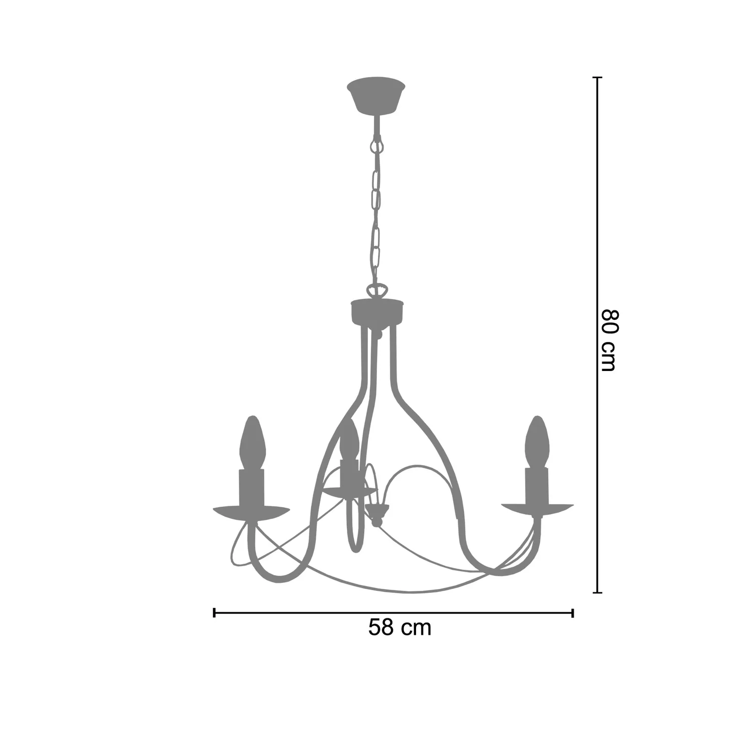 Tosel Provençale lampadario metallo grigio 58x80cm 3 fiamme