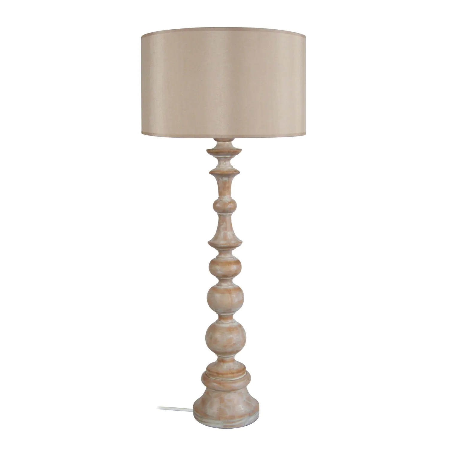 Tosel Anais colonna legno lampada da tavolo 84 cm taupe tessuto