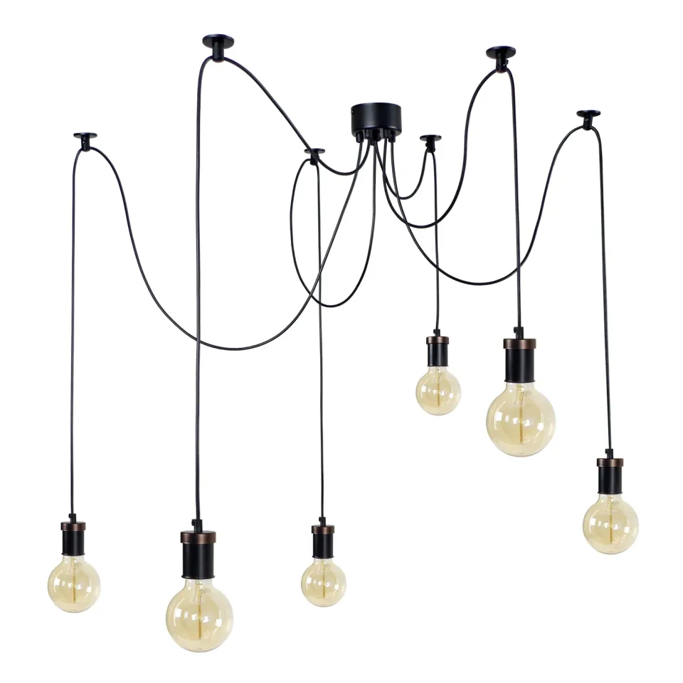 Tosel Krake lampadario 6 luci nero bronzo
