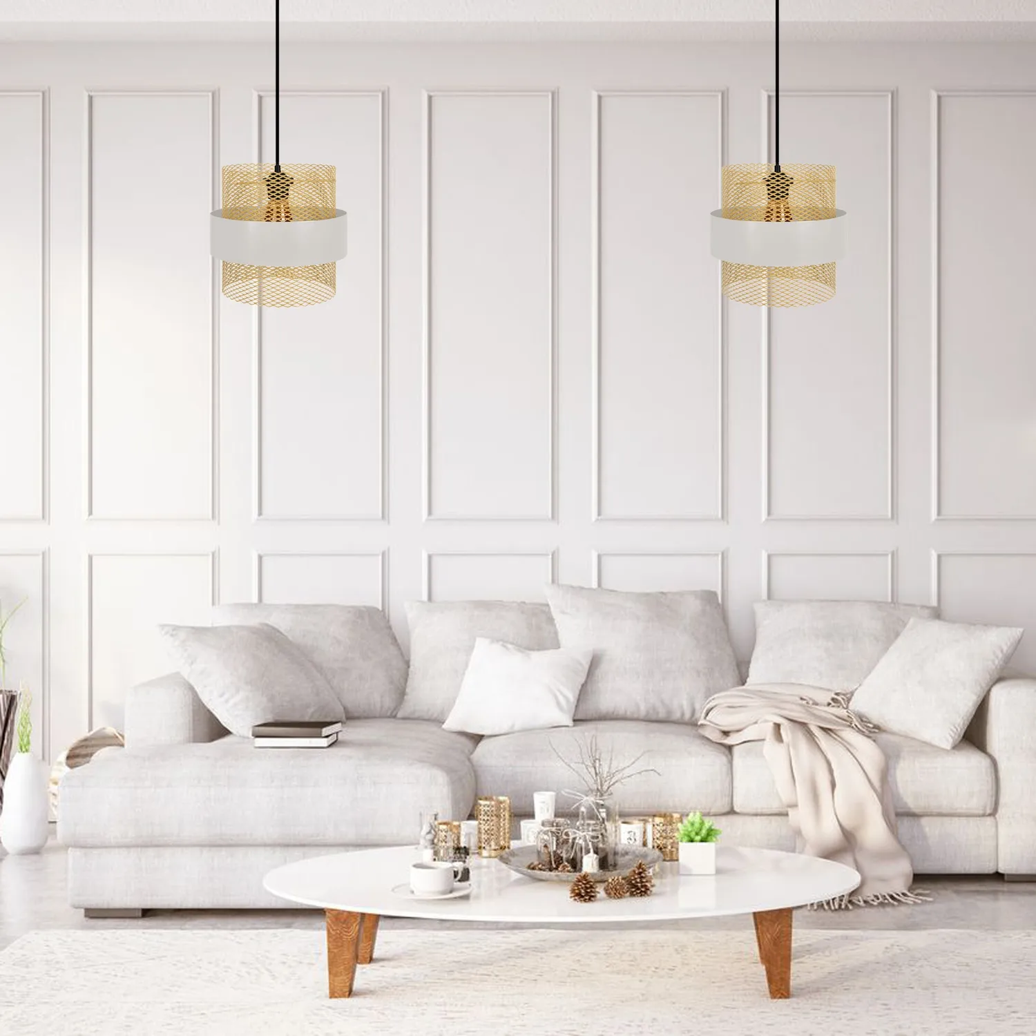 Tosel Misis sospensione oro bianco cilindrica 2 pezzi 27x100 cm