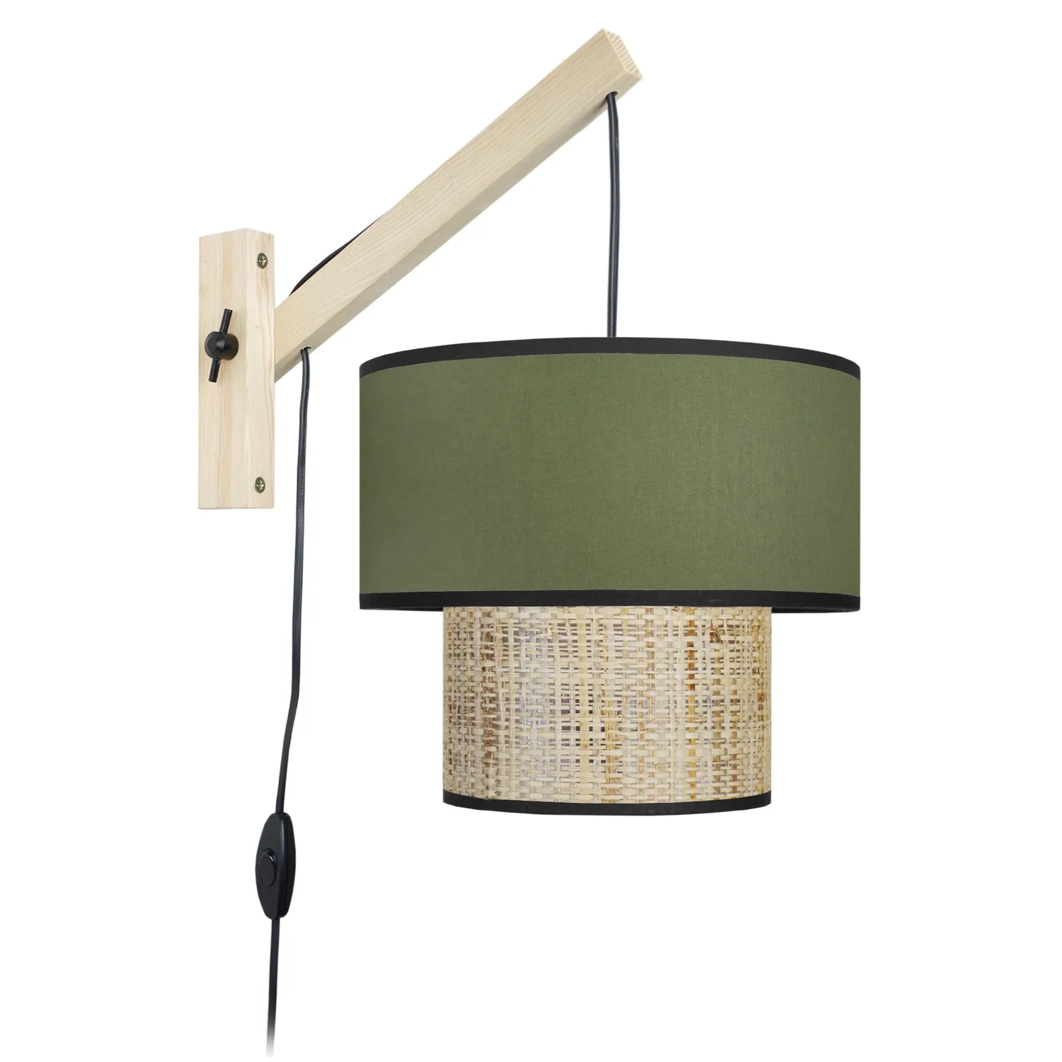 Tosel Cochin P applique legno braccio naturale verde 30x40cm