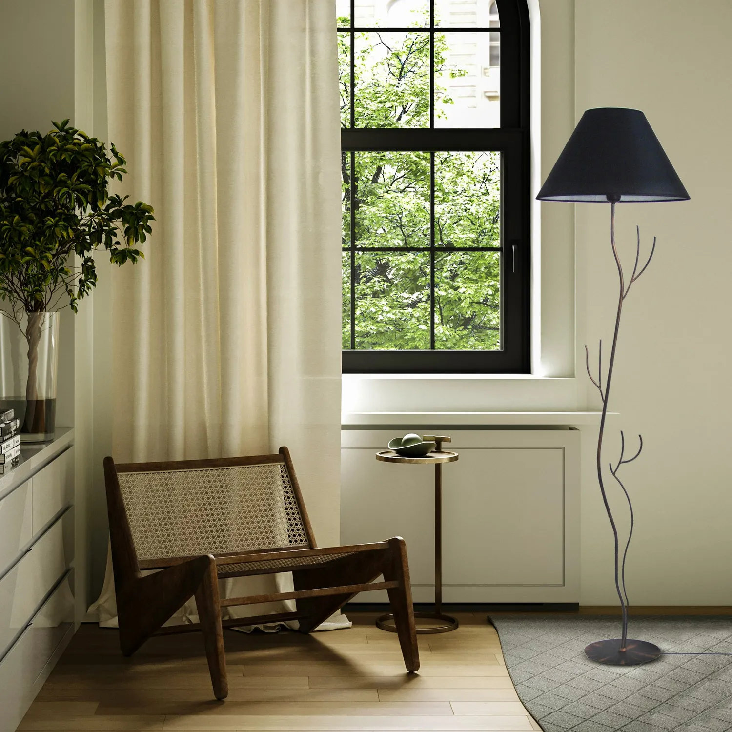 Tosel Arbore Piantana 40x168 cm Bianco Avorio e Oro Tessuto