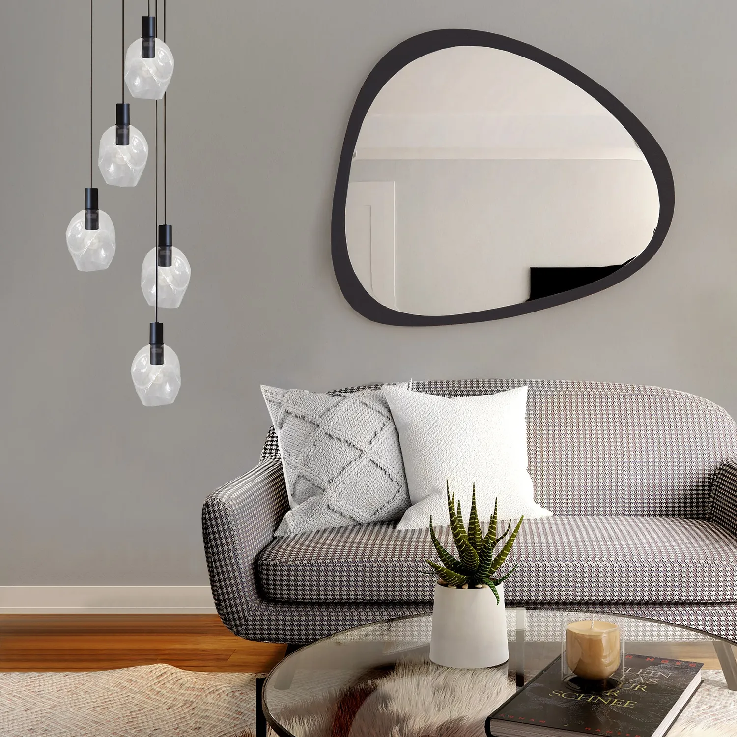Tosel Vingolf lampadario nero trasparente 5 luci vetro