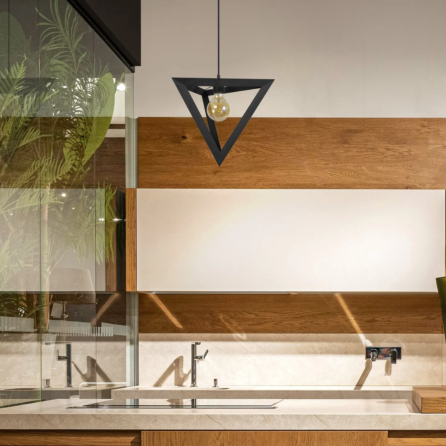 Tosel Tetraedre sospensione legno naturale 100 cm