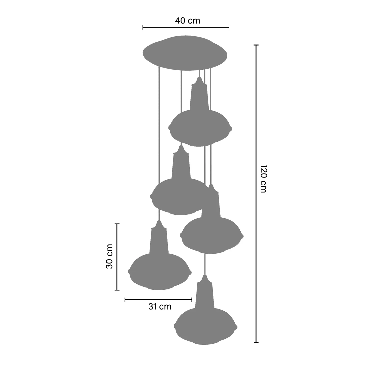 Tosel Padova lampadario 5 luci nero 40x120 cm vetro