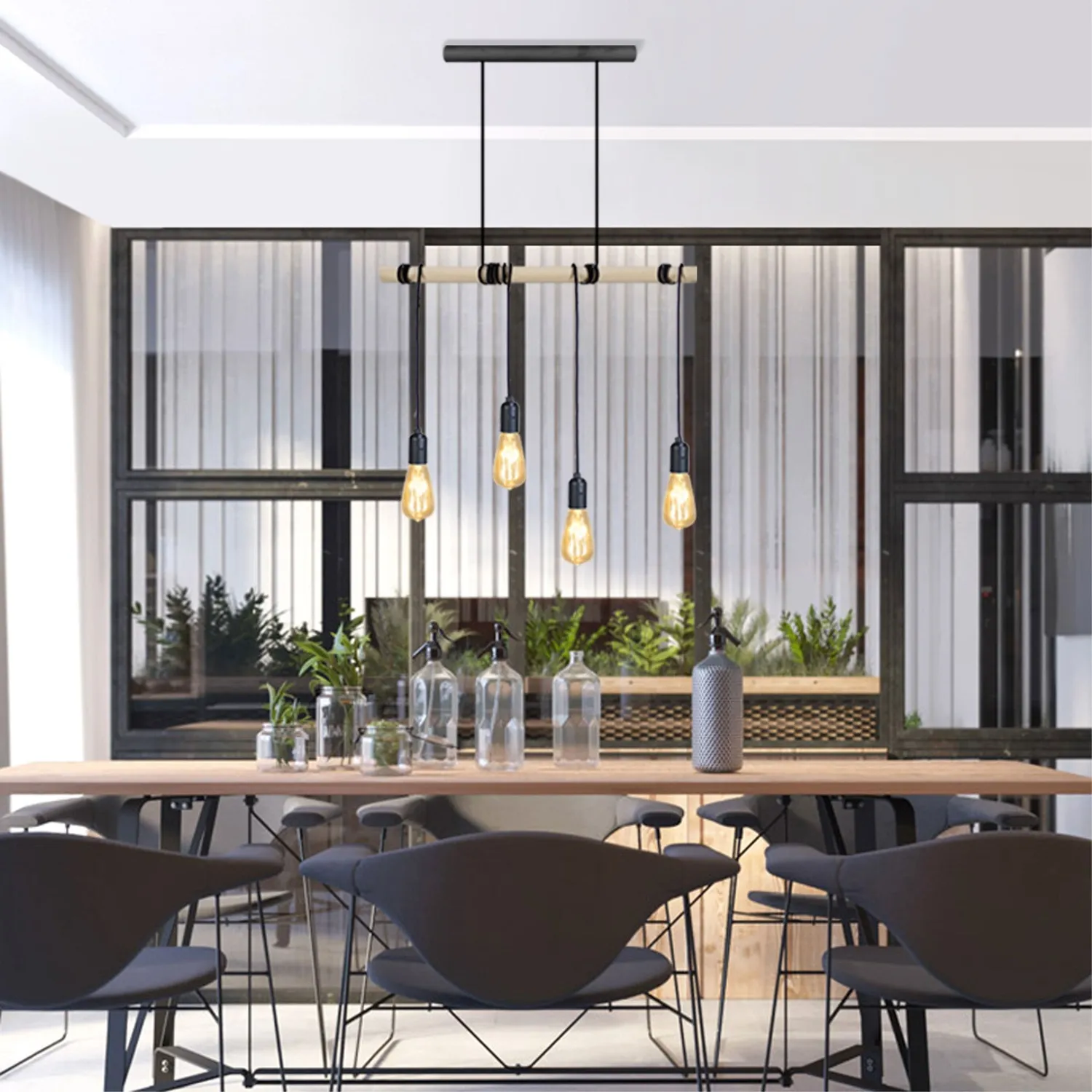 Tosel Brooklyn lampadario a barra naturale 4 luci E27