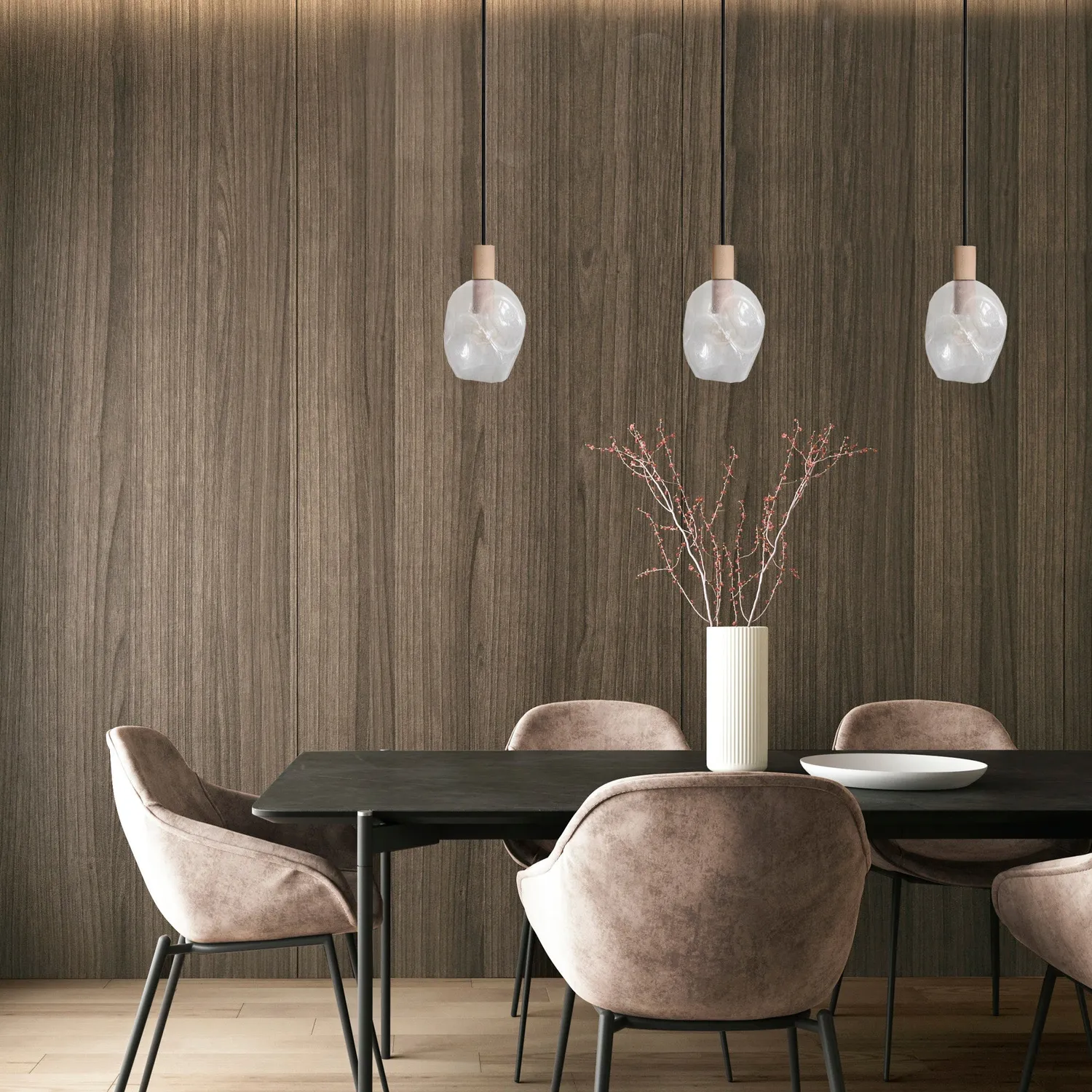 Tosel Vingolf Lampadario Barra 70cm Legno Trasparente