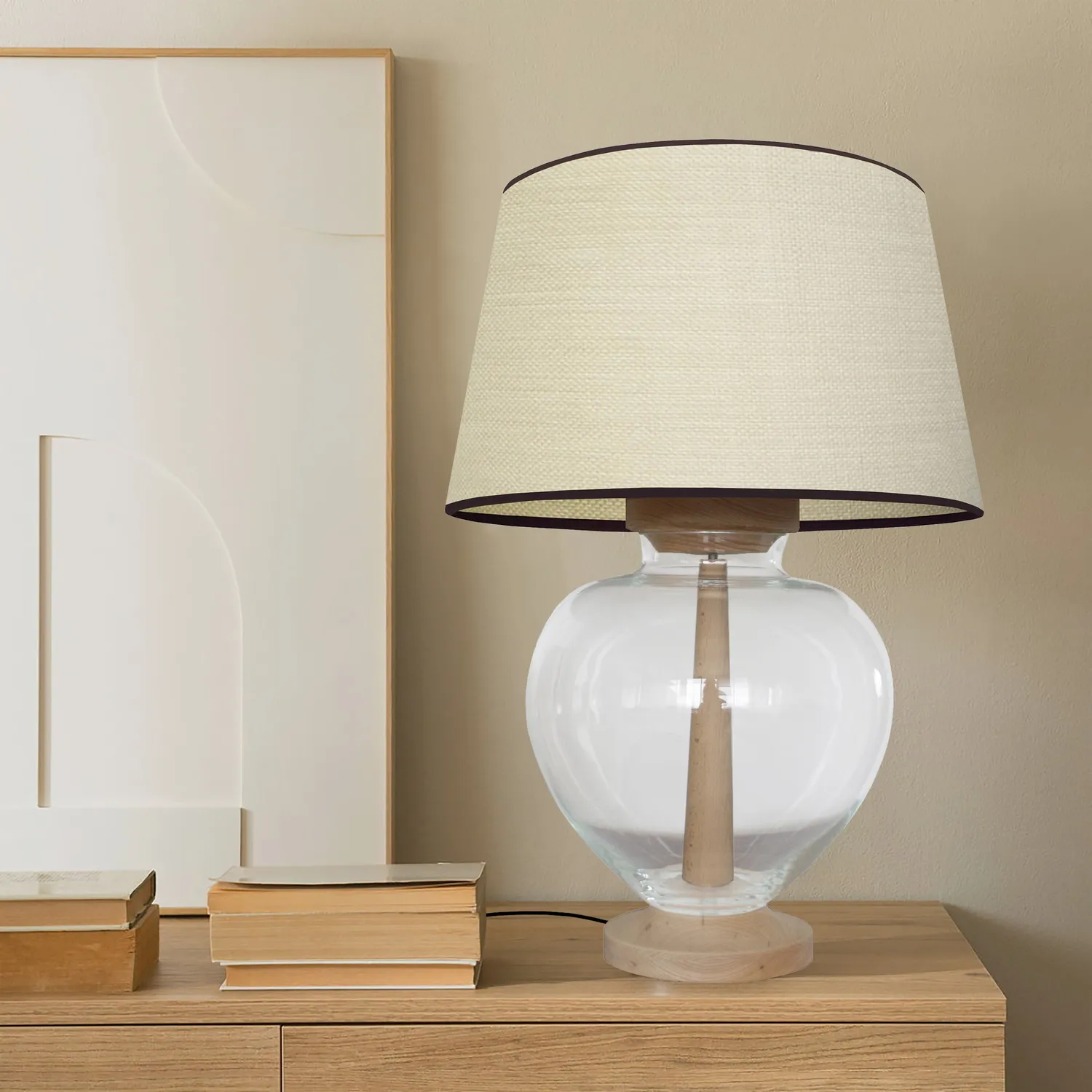 Tosel Liberec lampada comodino legno crema 50x74 cm