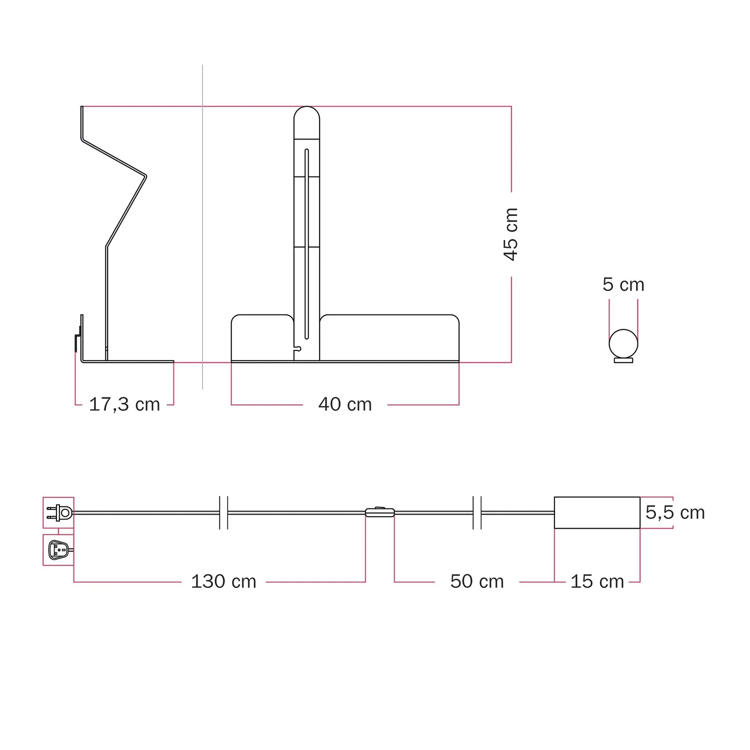 Creative Cables Filotto Murio Tubo applique panna con lampadina orientabile