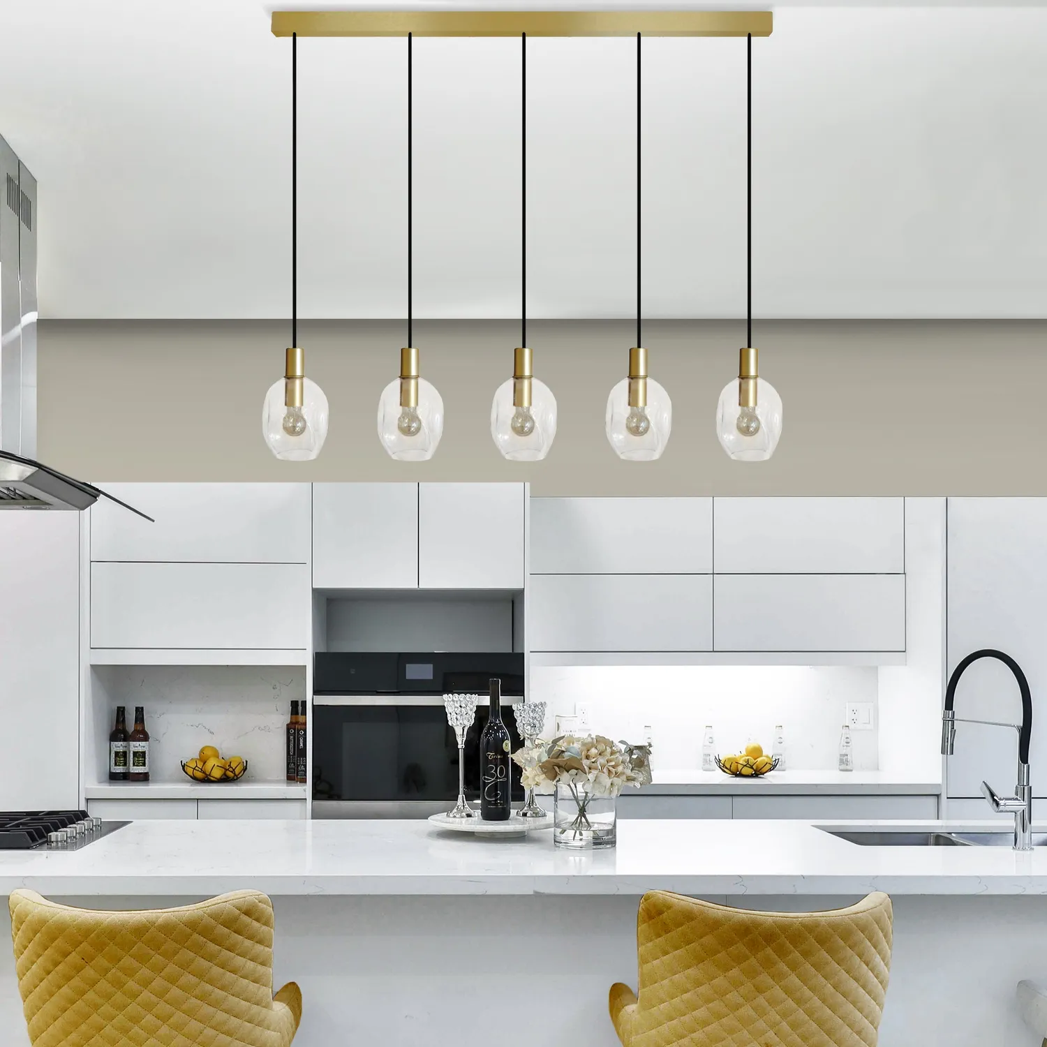 Tosel Vingolf lampadario barra oro trasparente 100 cm