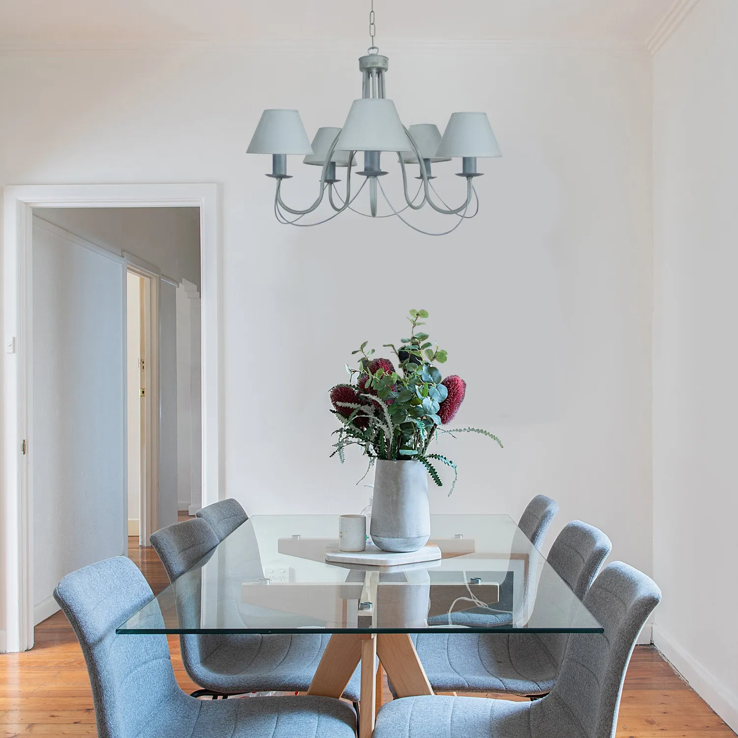Tosel Provençale lampadario 5 luci grigio 78 cm tessuto