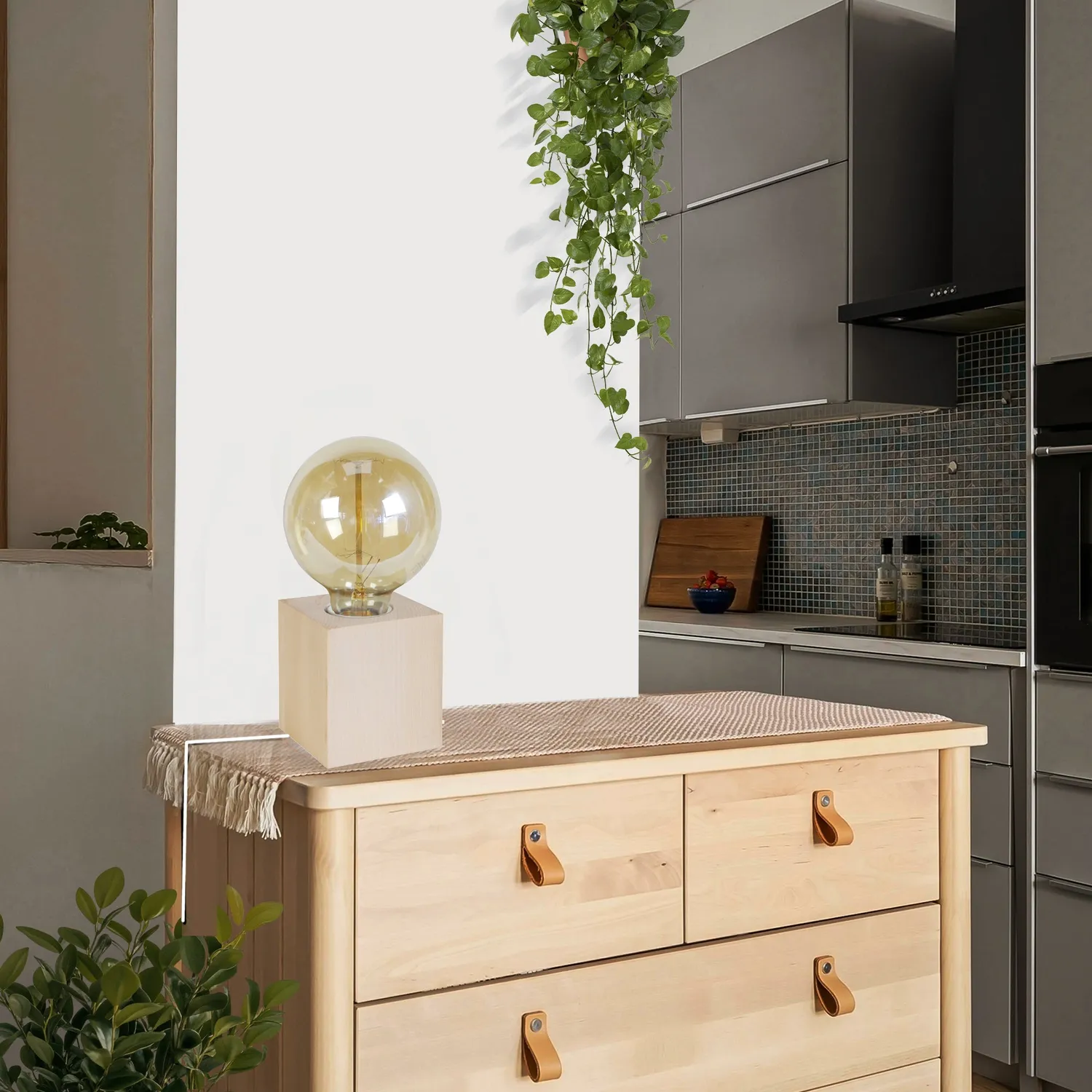 Tosel Bois Cube mini lampada da tavolo naturale 21 cm legno
