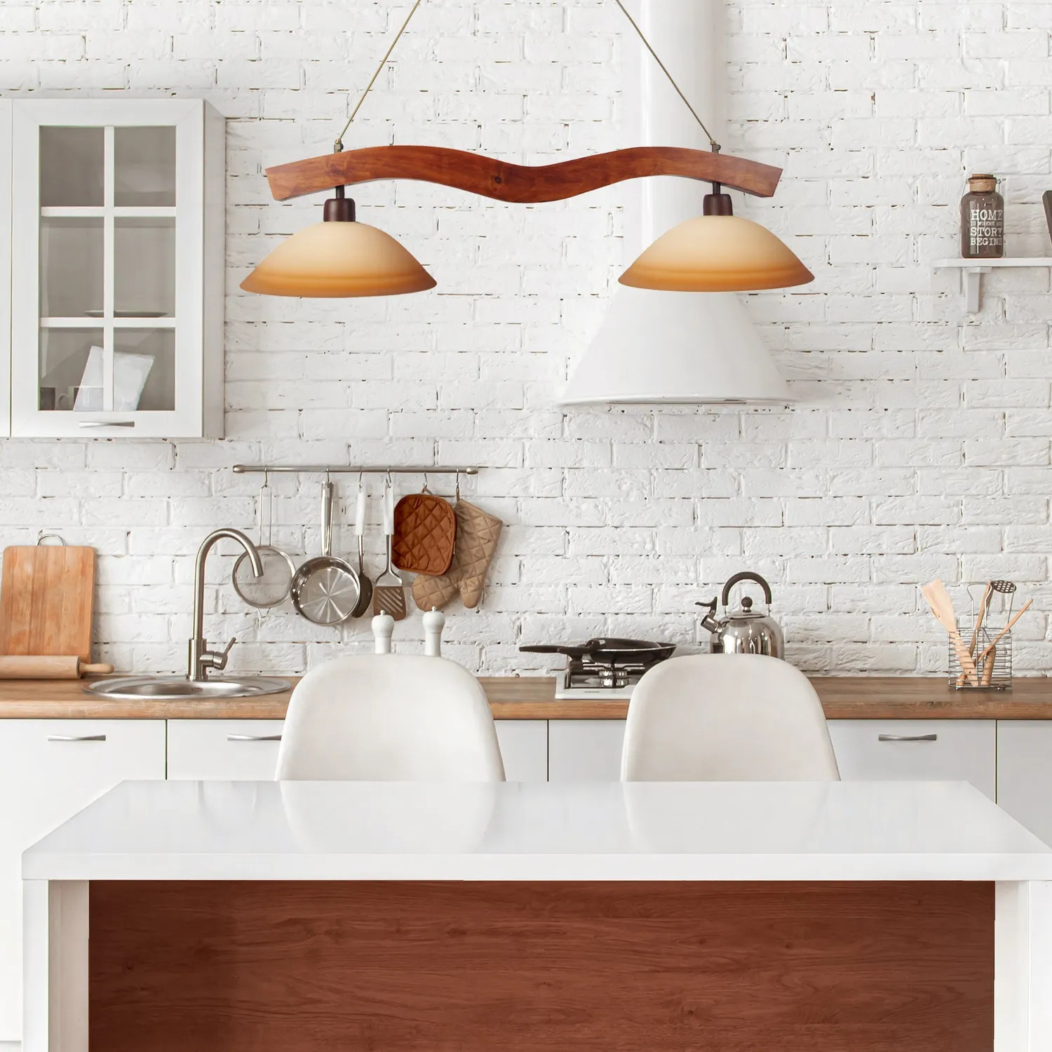 Tosel Poutres lampadario legno crema 95 cm