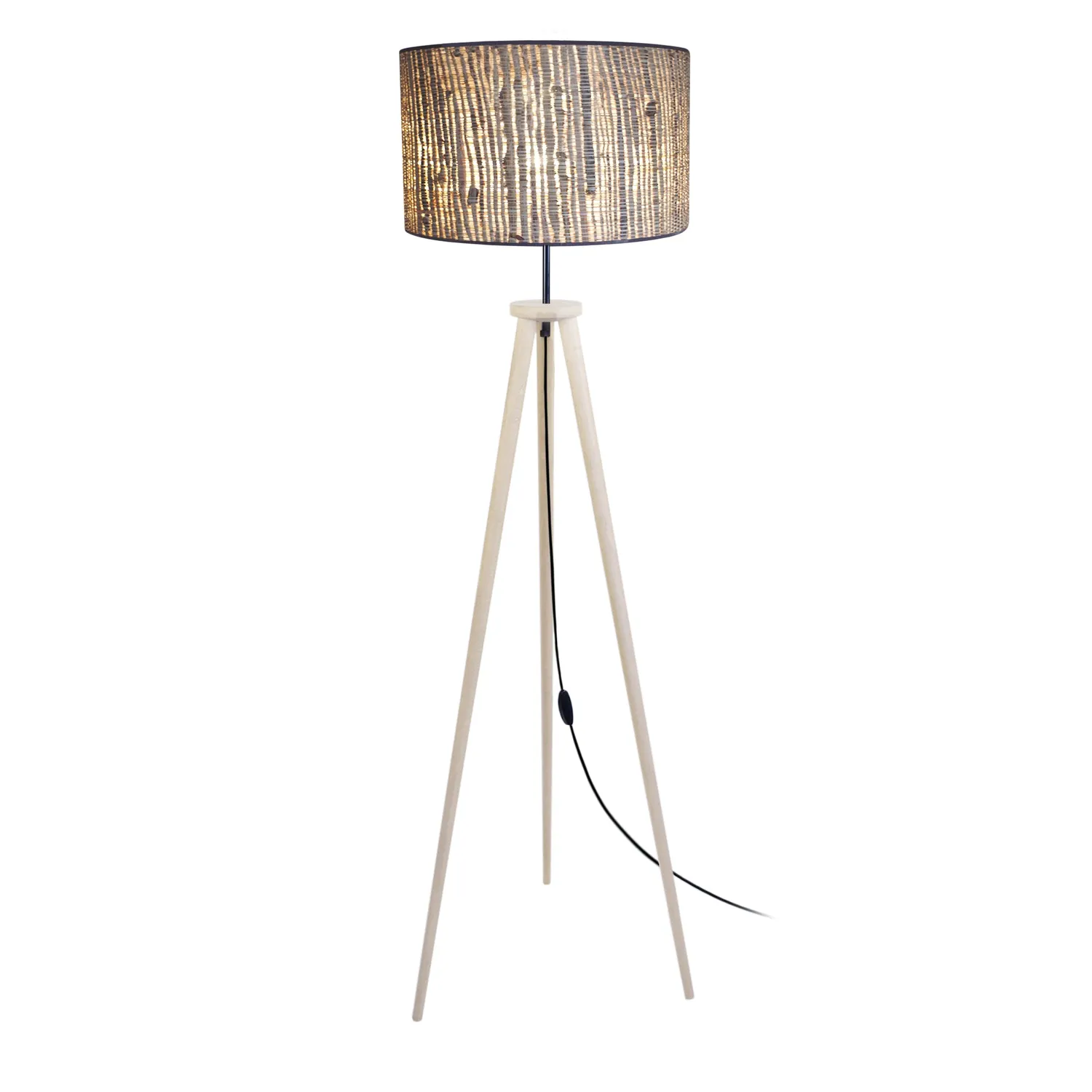 Tosel Jute piantana treppiede legno iuta naturale E27