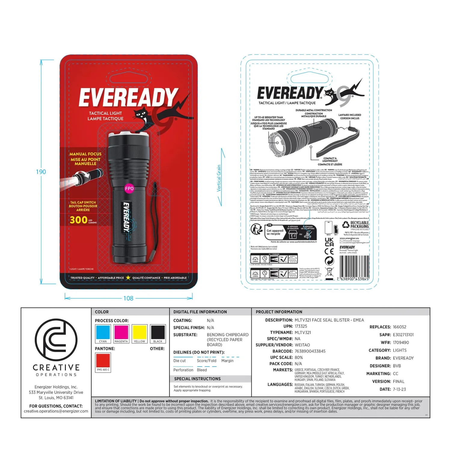 Eveready MLTV32 torcia LED a mano 1D luminosa