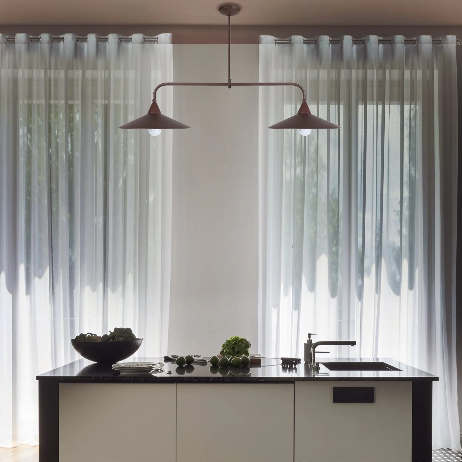 Tosel Tombante lampadario barra marrone 90x70 cm 2 luci