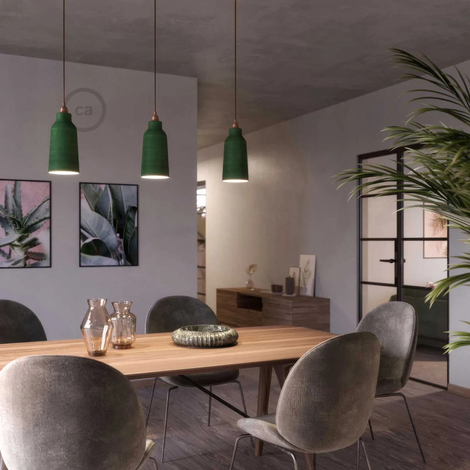 Creative Cables Materia Bottiglia paralume ceramica verde striato