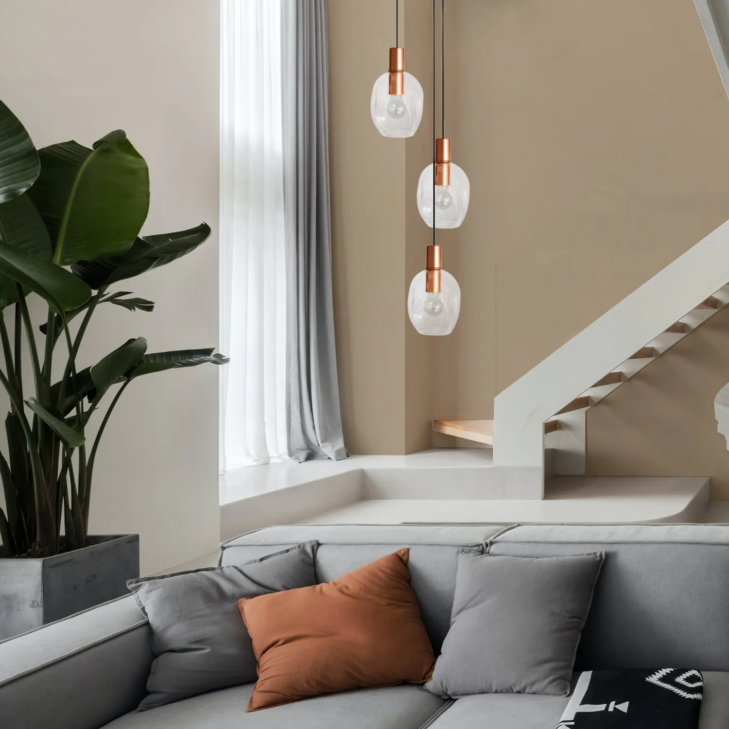 Tosel Vingolf lampadario rame 3 luci 35x150 cm E27
