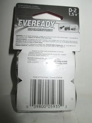 Eveready Super Heavy Duty Pile D 1,5V Confezione 2 Pezzi